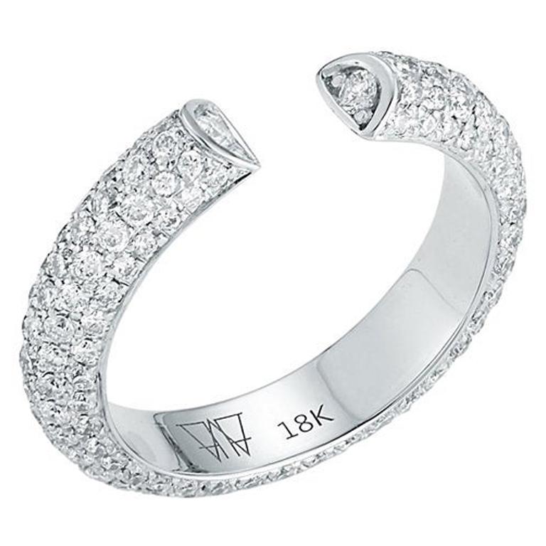 For Sale:  Walters Faith 18k White Gold All Diamond Single Row Tubular Cuff Ring
