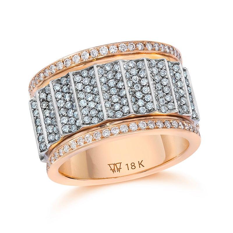 For Sale:  Walters Faith 18K White Gold and 18 Karat Rose Gold All Diamond Fluted Band Ring 4