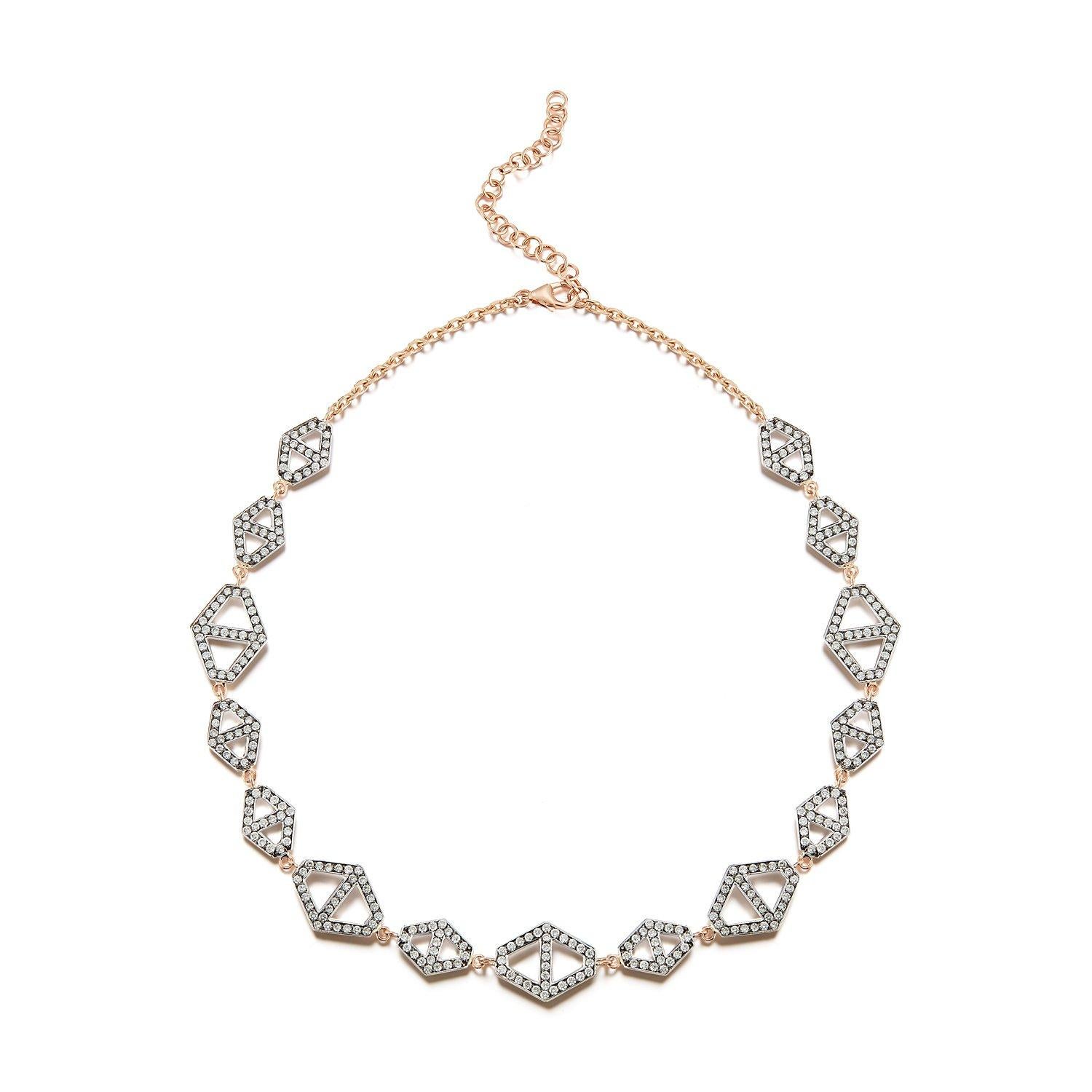 Brilliant Cut Walters Faith 18 Karat Gold, White Diamond and Black Rhodium Hexagon Choker