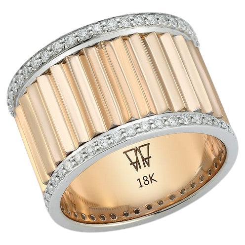 Walters Faith Clive 18K Rose and White Gold Diamond Edge Fluted Ring, Size 8