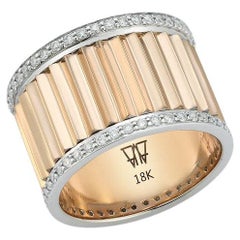 Walters Faith Clive geriffelter Ring aus 18 Karat Roségold und Weißgold mit Diamantkante, Größe 8