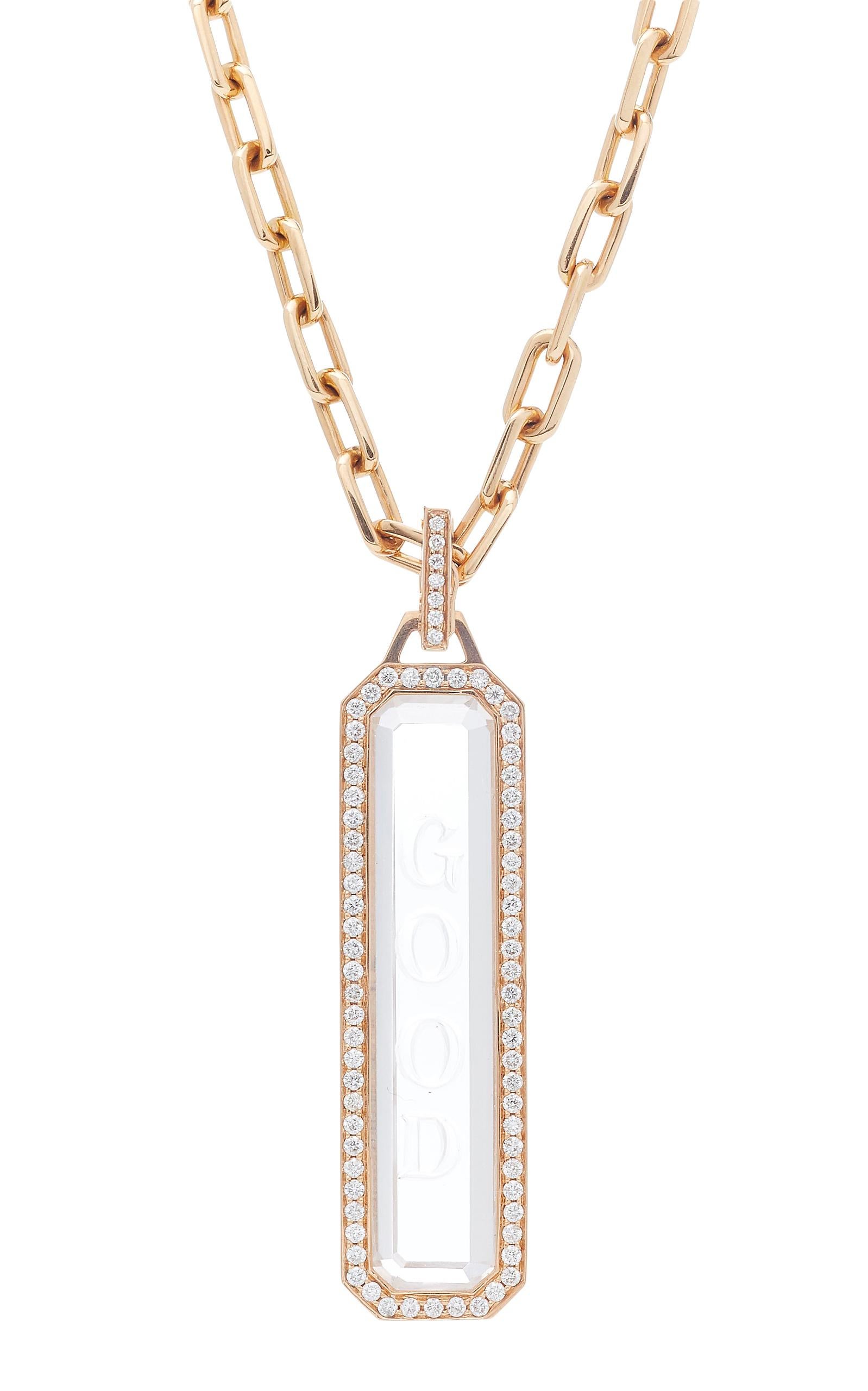 With a sophisticated juxtaposition of materials, this diamond and rock crystal pendant is elegant in shape and design. Combine it with other pendants on a Walters Faith chain to make a bold statement. Add your initials for a custom touch. 

Diamond