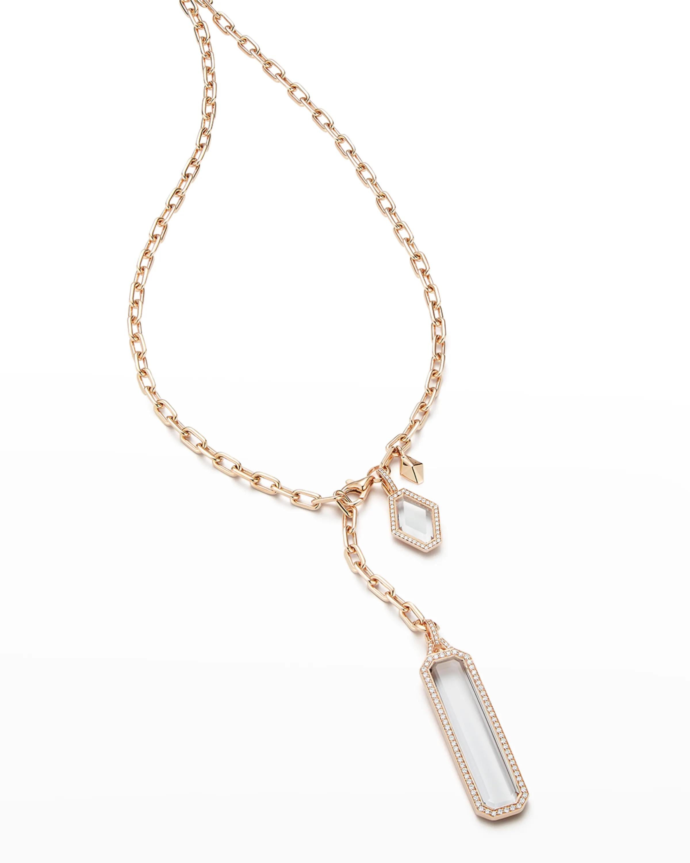 Contemporary Walters Faith Diamond and Rock Crystal Tablet Pendant in Rose Gold For Sale