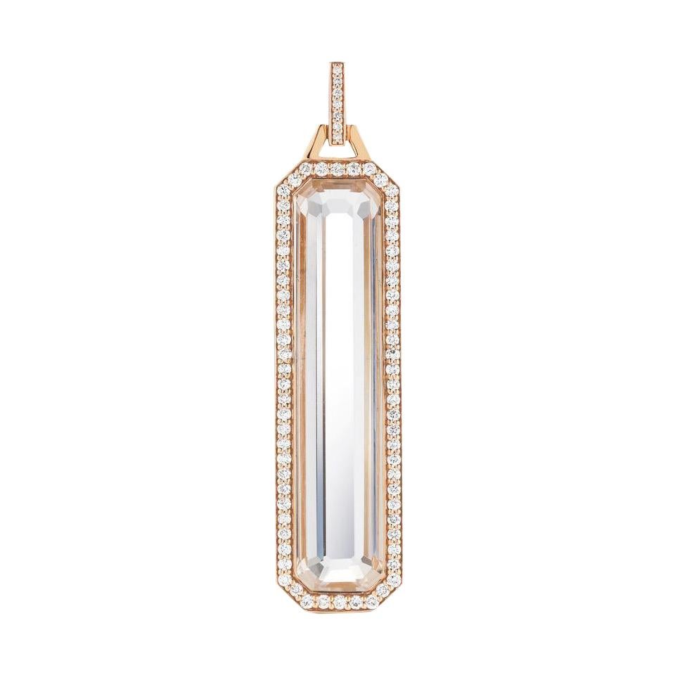 Walters Faith Diamond and Rock Crystal Tablet Pendant in Rose Gold For Sale