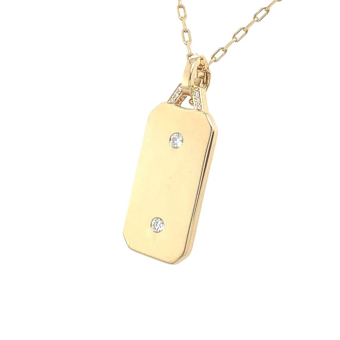 Walter Faith Dora 18K yellow gold and diamond rectangular tablet charm handcrafted in L.A. with 2 round Brilliant cut stones. Total diamond carat weight: 0.12 carats. Tablet charm measures approximately 29 mm x 11 mm and comes with 18K yellow gold