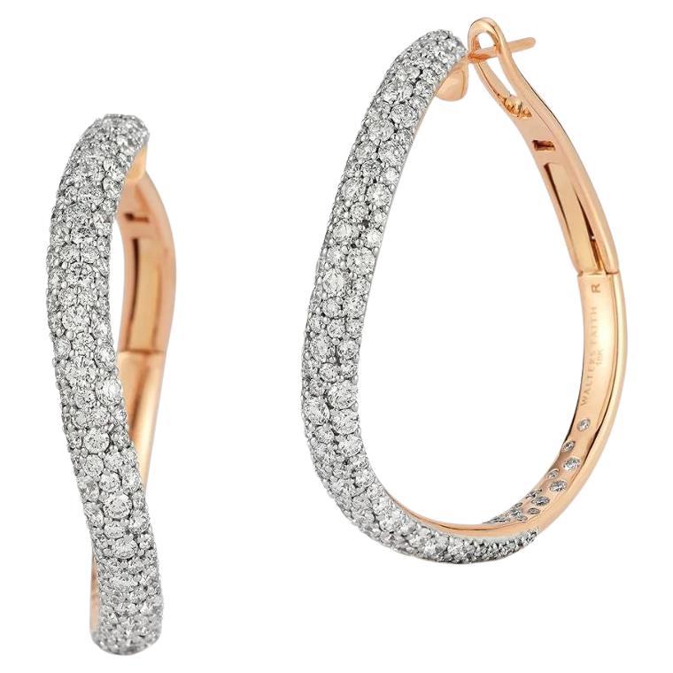 Walters Faith Julian 18K Rose Gold and White Diamond Curved Hoop Earrings, 1.5" in vendita