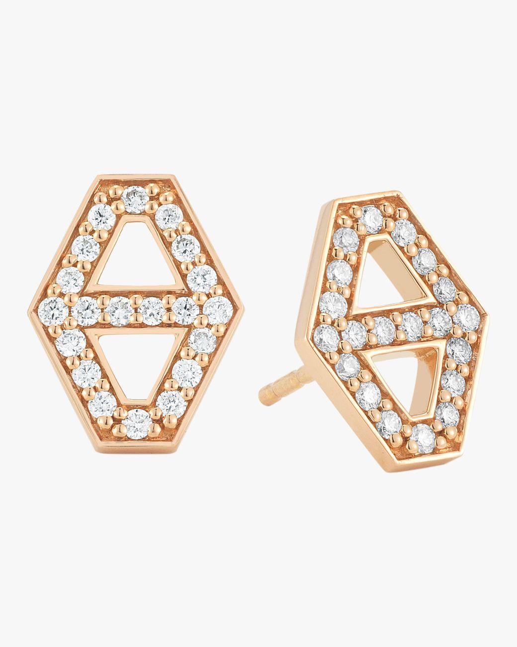 These beauties in diamonds and rose gold are sure to dazzle both day and night.

0.60” in length
0.50” in width
Diamond tcw is 0.50
18k rose gold