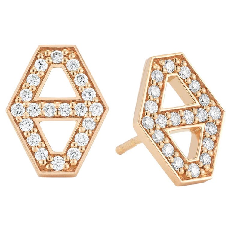 Walters Faith Medium Diamond Signature Hexagon Earrings in Rose Gold For Sale