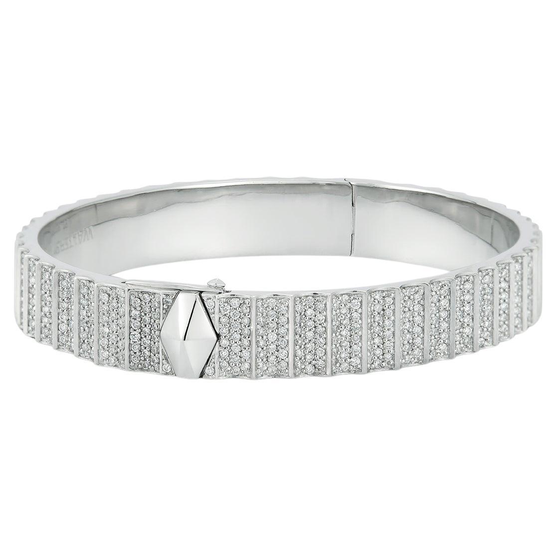Walters Faith's Clive Collection Platinum All Diamond Fluted Bangle Bracelet. 3.15 Diamond Carat Weight. Bracelet size fits a 6