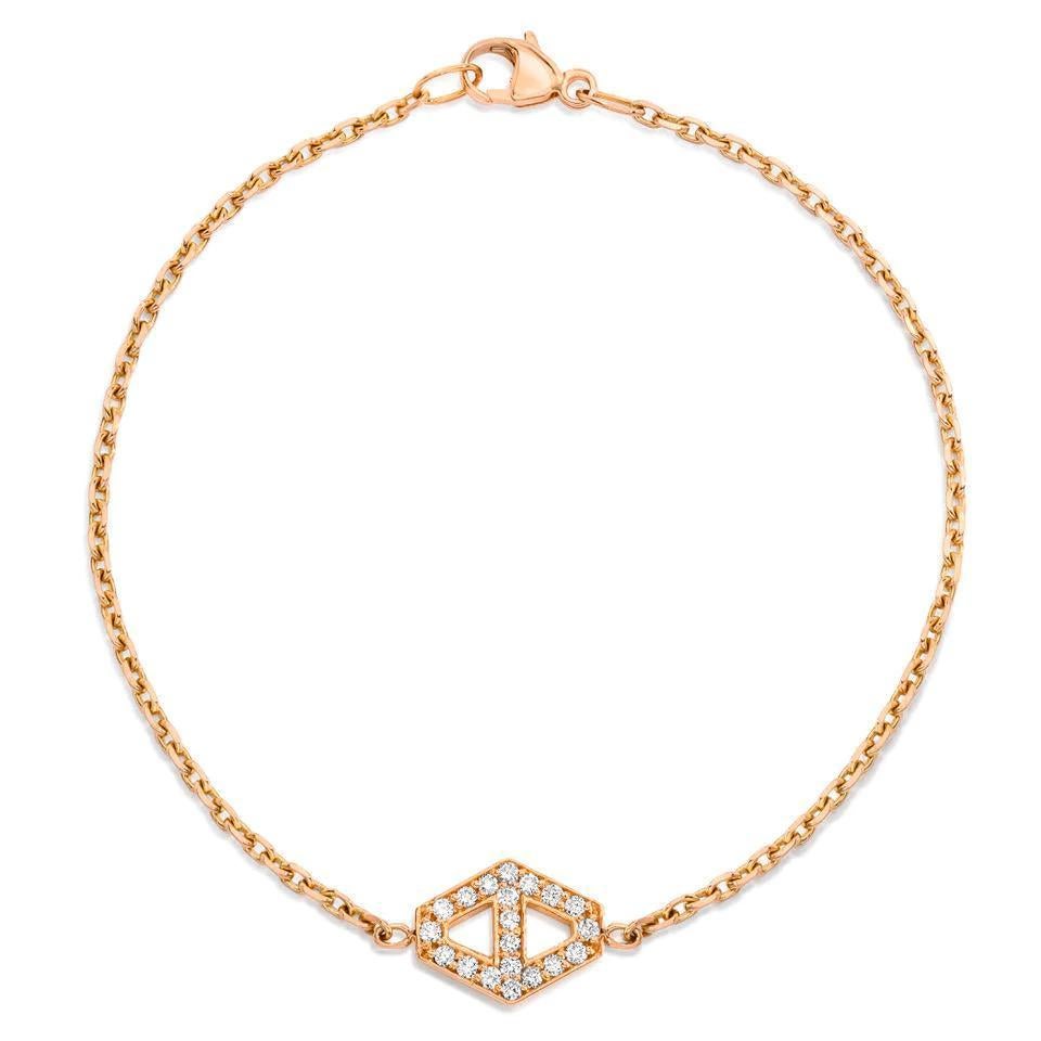 Contemporain Walters Faith Bracelet chaîne hexagonale caractéristique en or rose avec petits diamants en vente