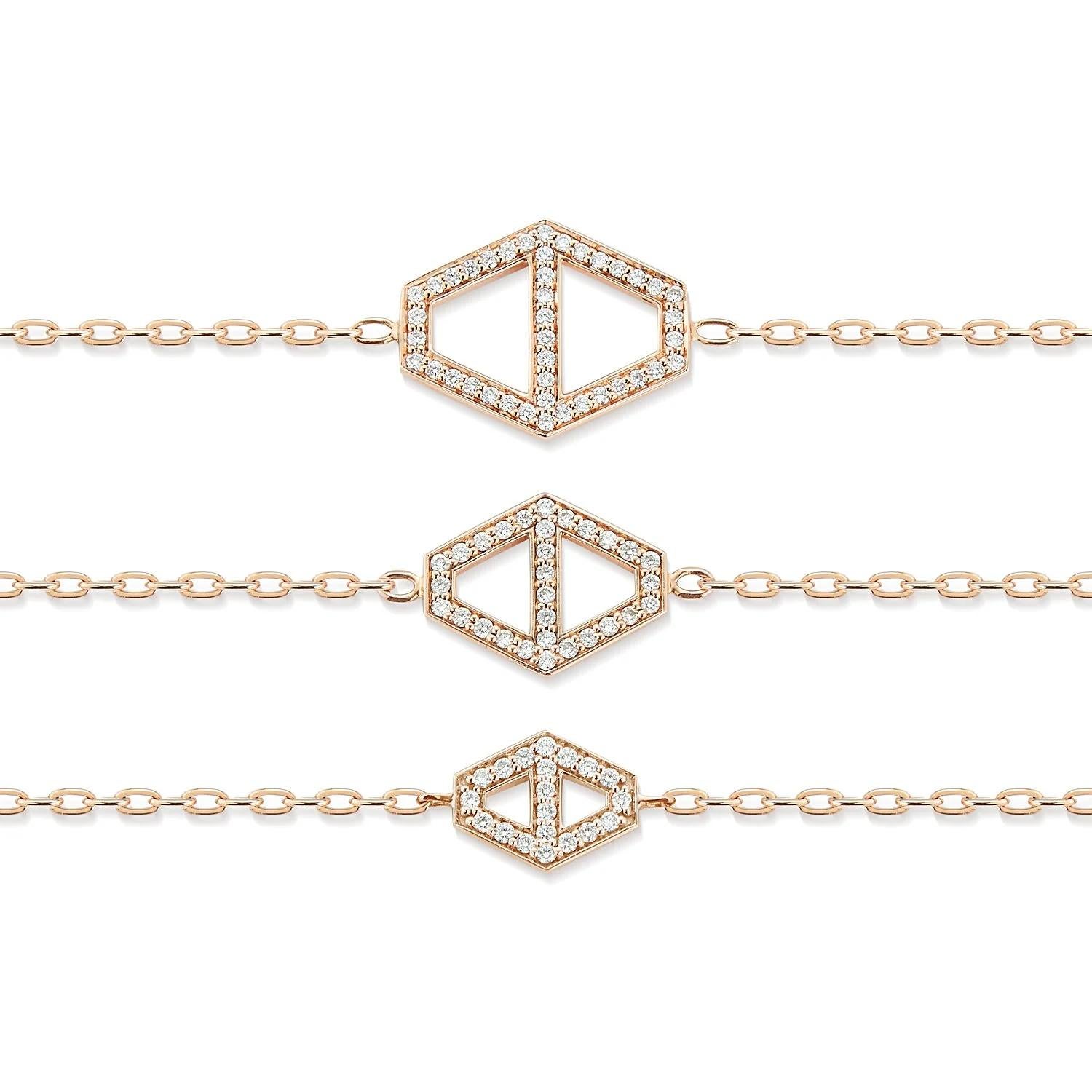 Taille ronde Walters Faith Bracelet chaîne hexagonale caractéristique en or rose avec petits diamants en vente