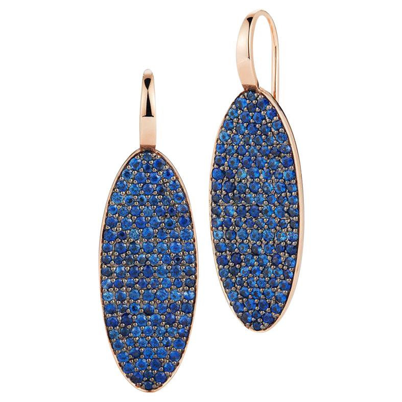Walters Faith's 18 Karat Rose Gold and Sapphire Oval Drop Earrings For Sale
