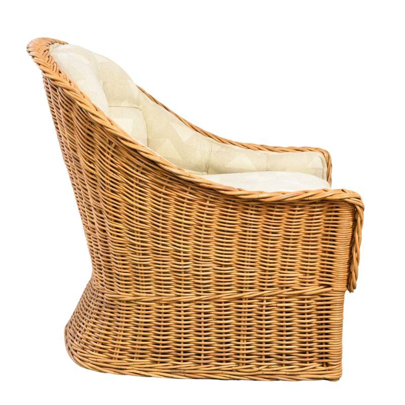 20th Century Walters Wicker Oversized Indoor Barrel Club Chair For Sale