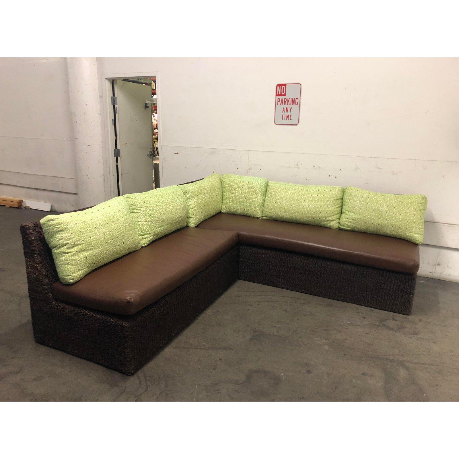 Leather Walter's Wicker Works Two-Piece Sectional For Sale