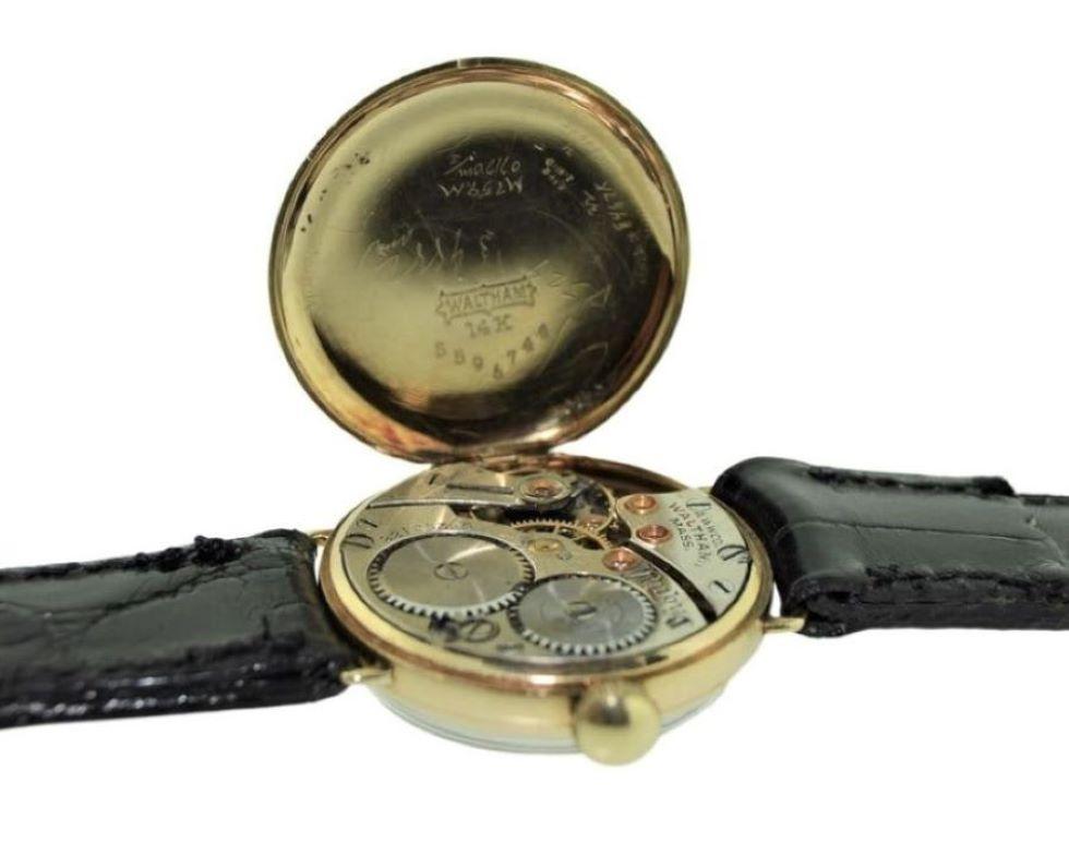 Waltham 14 Karat Yellow Gold Art Deco Wrist, circa 1918 Rare Model For Sale 7