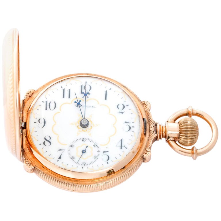 Waltham 14 Karat Yellow Gold Box Hinge Pocket Watch at 1stDibs