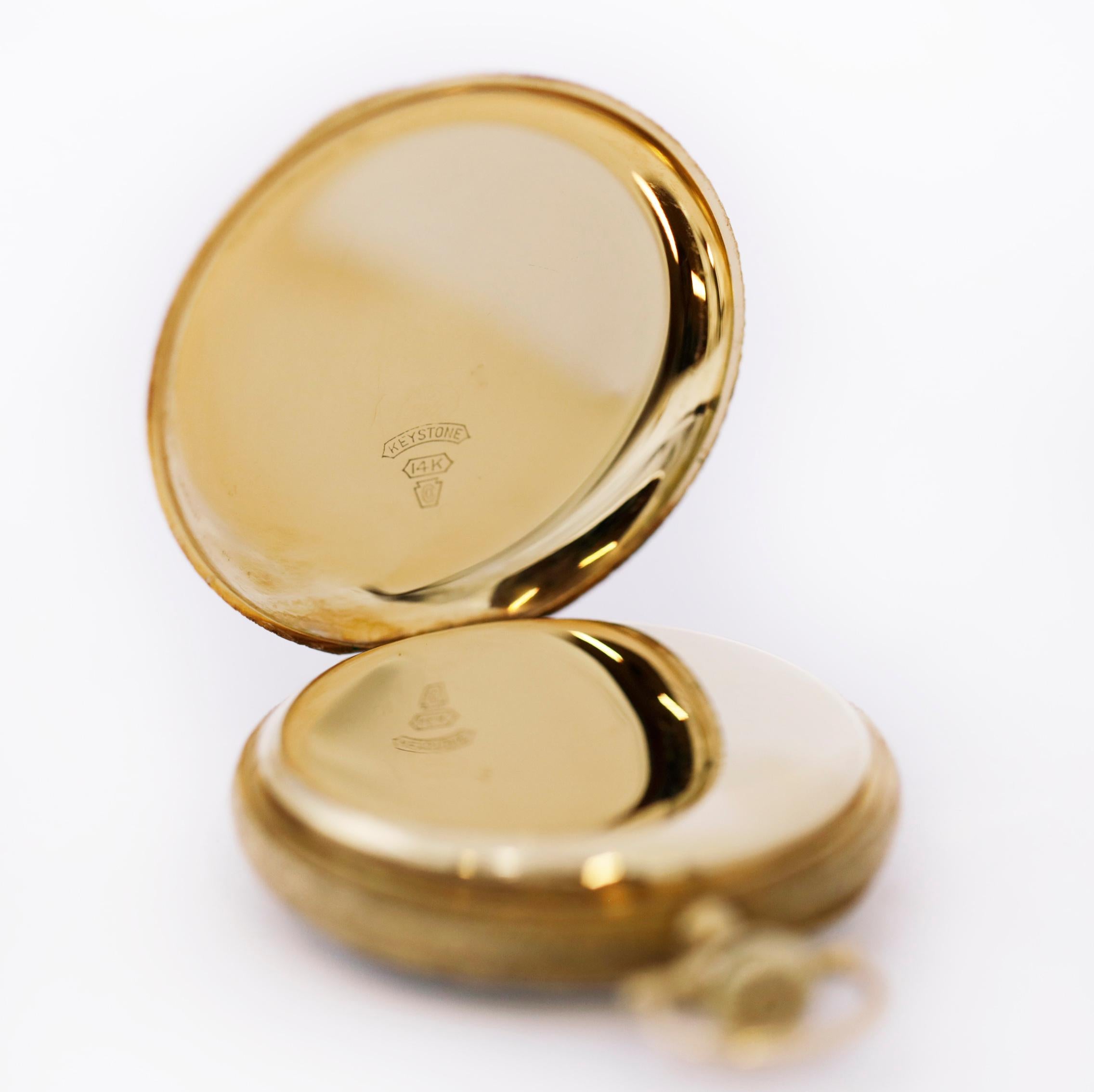 Waltham Montre de poche ancienne manuelle à 15 pierres en or 14 carats de qualité 620 en vente 2