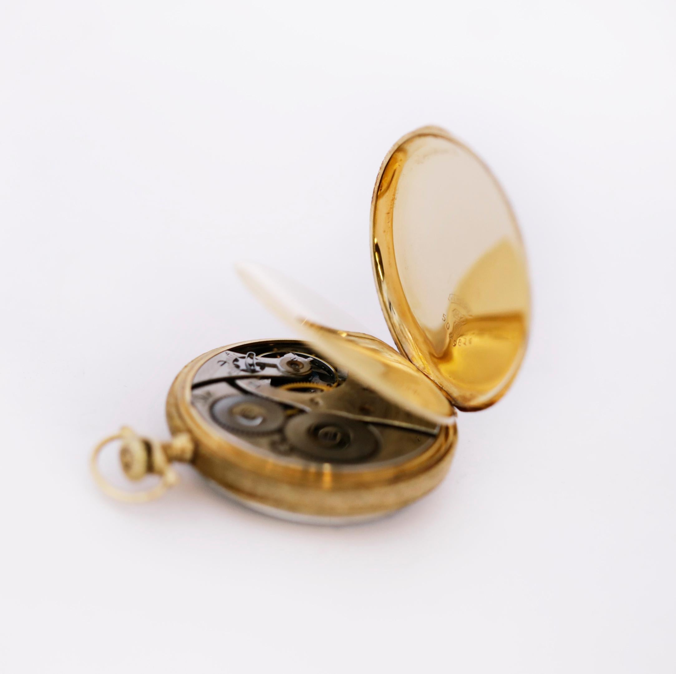 Waltham Montre de poche ancienne manuelle à 15 pierres en or 14 carats de qualité 620 en vente 5