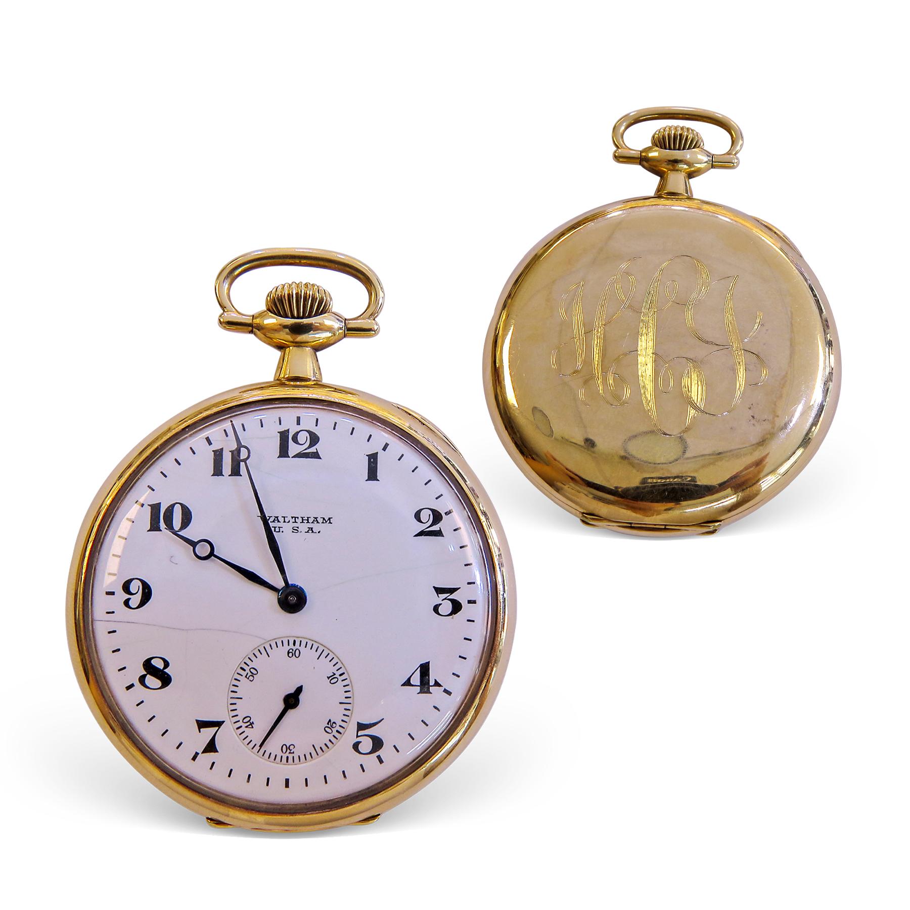 Waltham 14 Karat Gold Pocket Watch Vintage In Fair Condition For Sale In Jackson Heights, NY