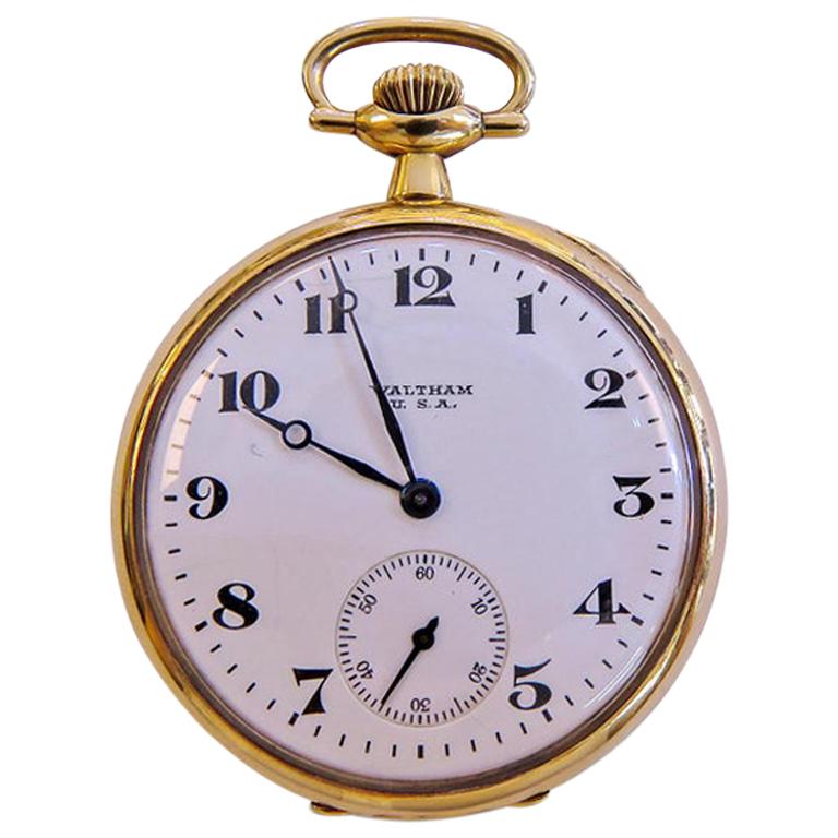 Waltham 14 Karat Gold Pocket Watch Vintage For Sale at 1stDibs