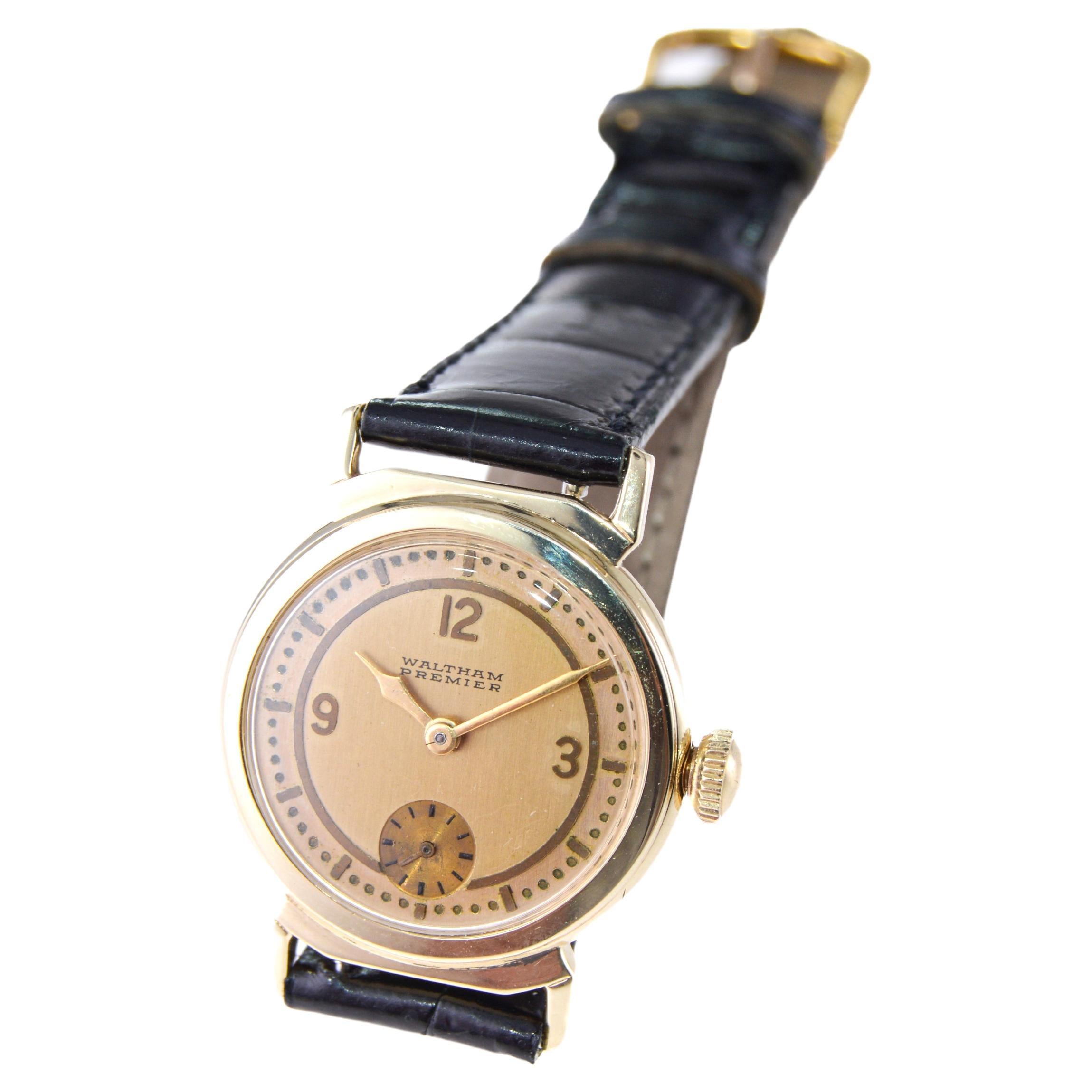 Waltham 14k Solid Gold Rare Art Deco Watch with Original Gold Dial 1935 In Excellent Condition For Sale In Long Beach, CA
