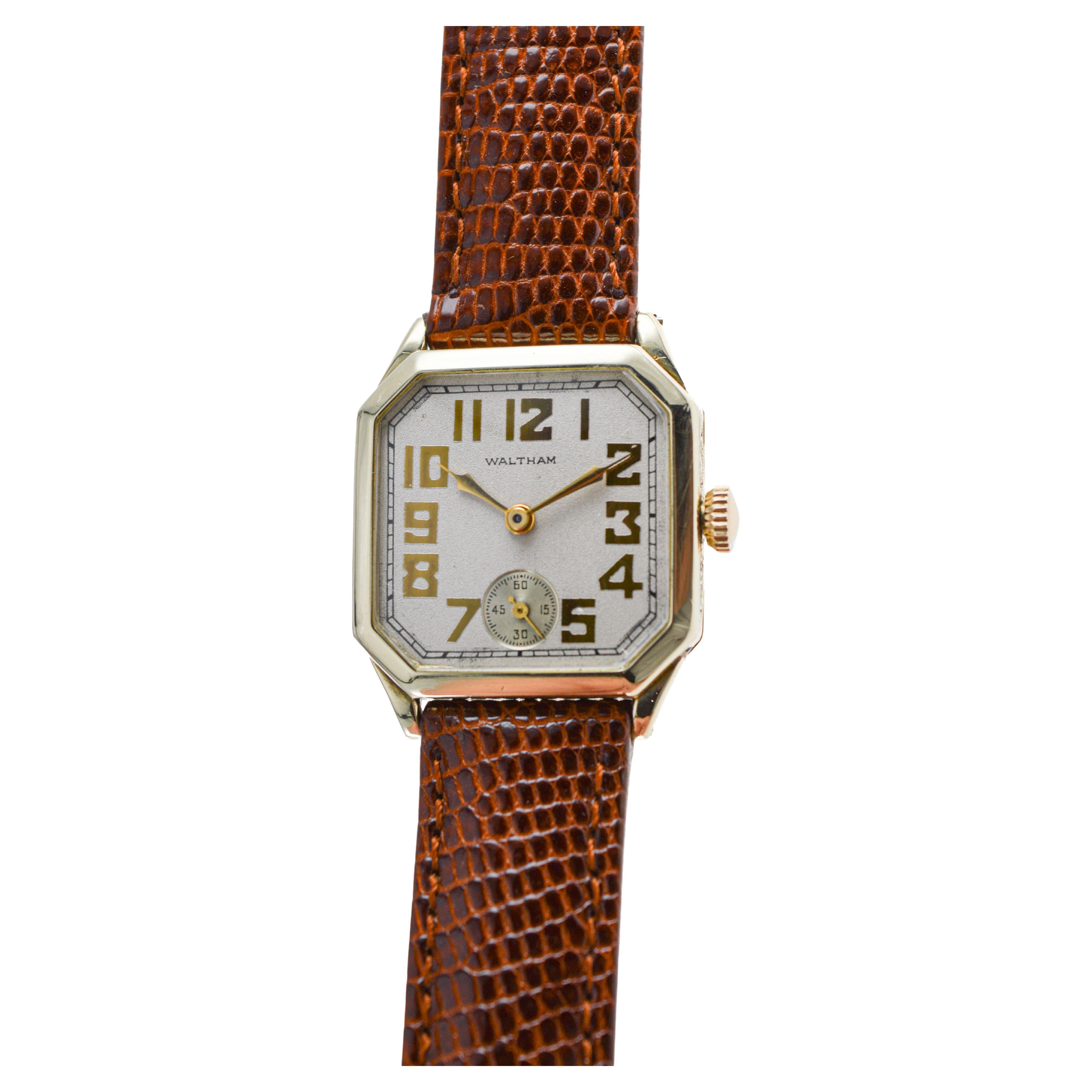 Waltham 14k Solid Yellow Gold American Art Deco Watch with Original Dial 1926 For Sale 2
