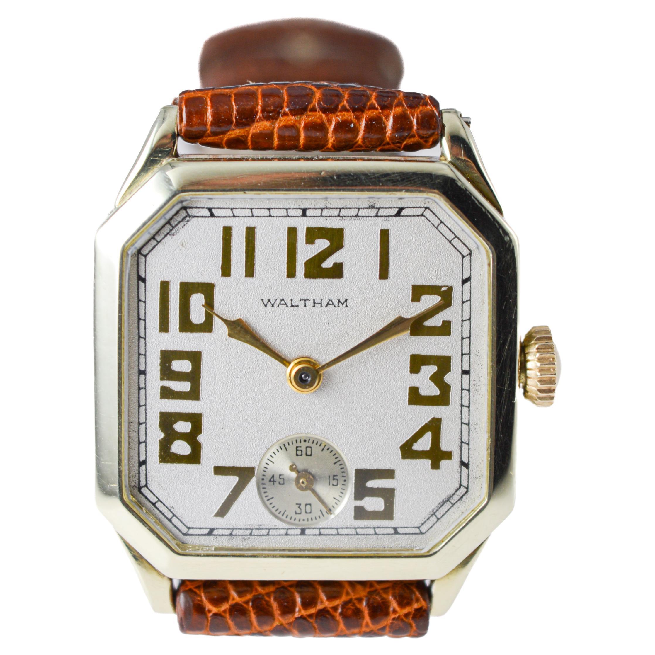 Waltham 14k Solid Yellow Gold American Art Deco Watch with Original Dial 1926 For Sale 3