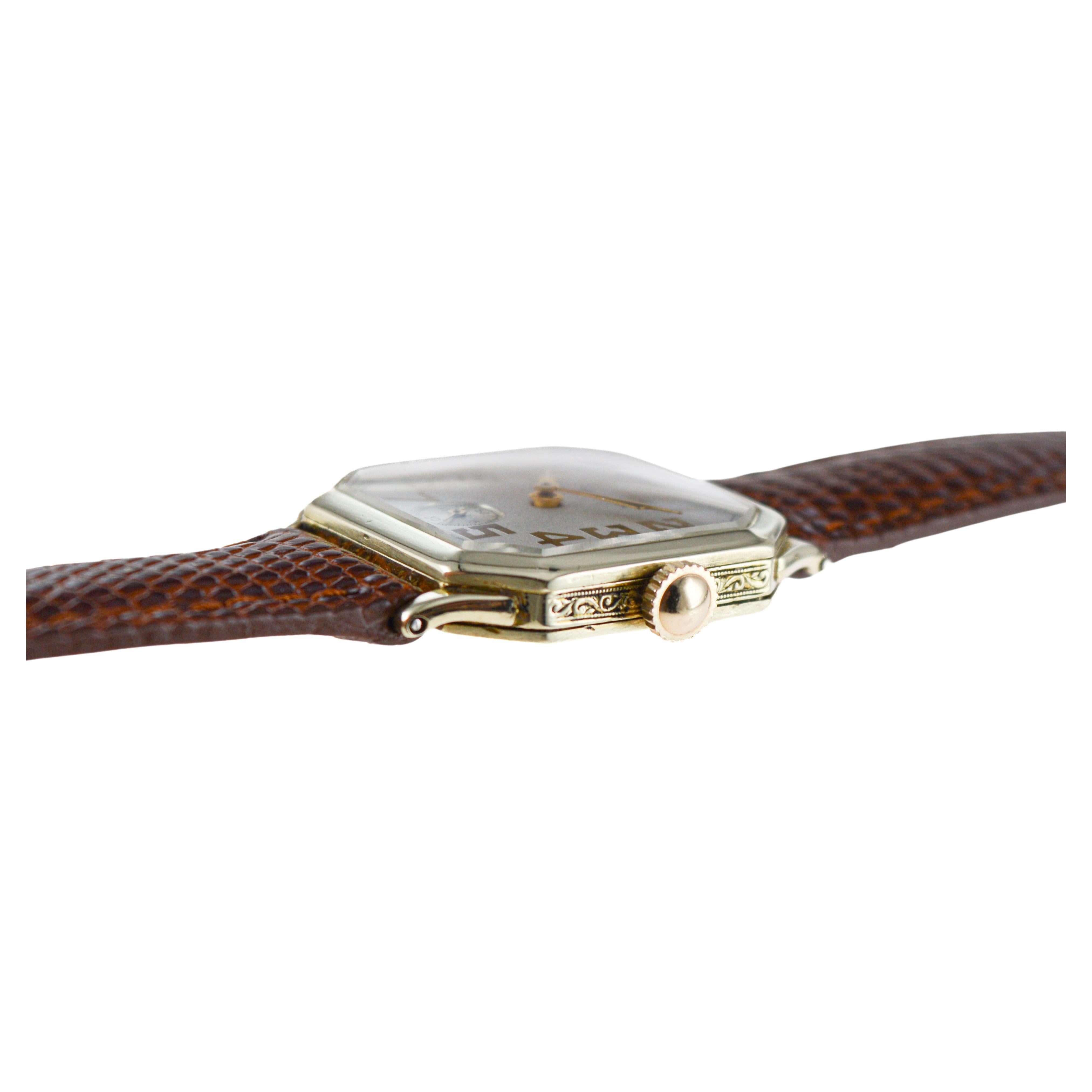 Waltham 14k Solid Yellow Gold American Art Deco Watch with Original Dial 1926 For Sale 5