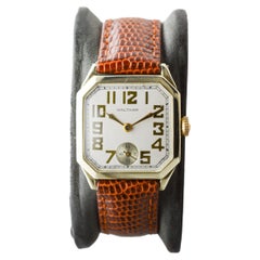 Waltham: 14 Karat massives Gelbgold amerikanische Art-Déco-Uhr mit Original Zifferblatt 1926