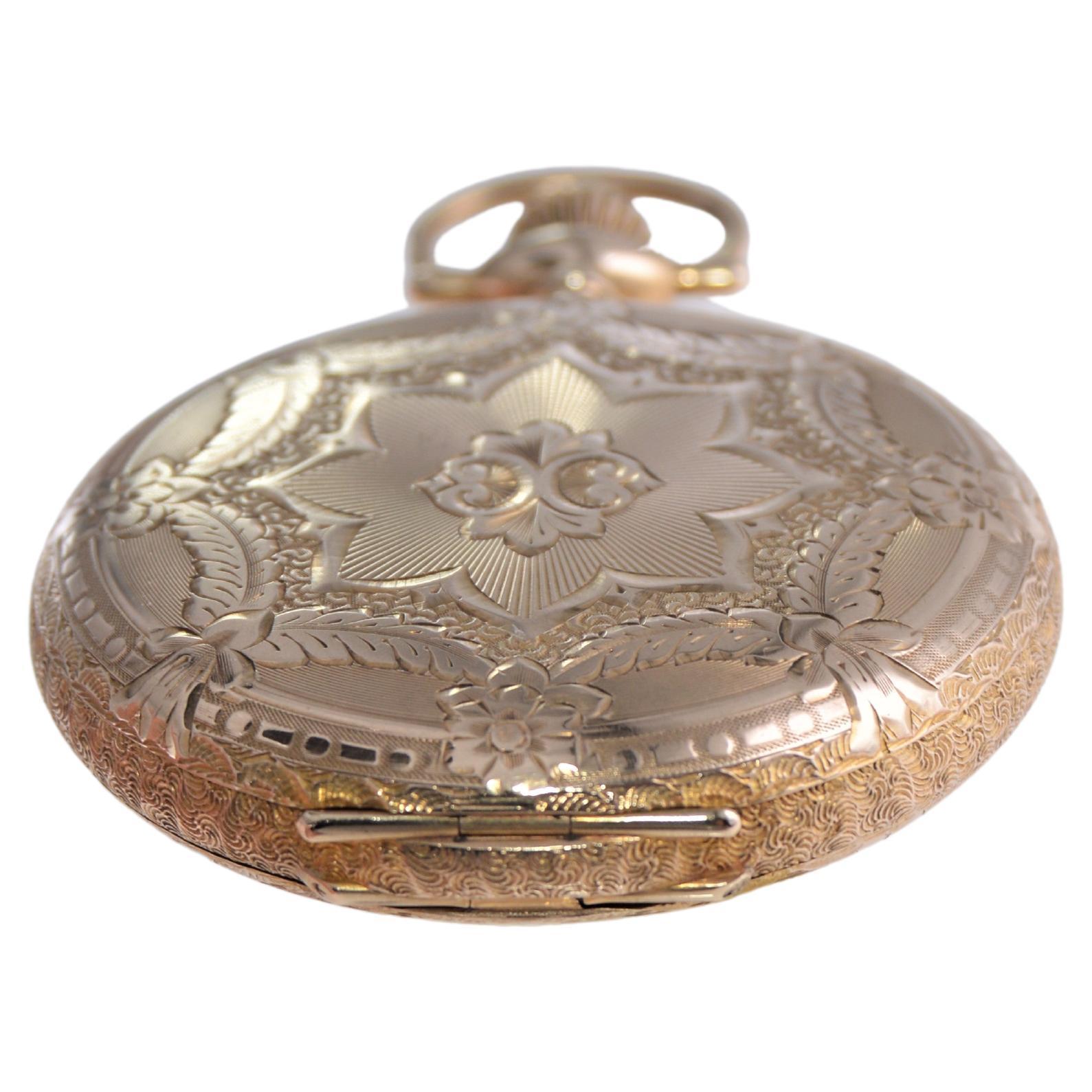 Waltham 14k Yellow Gold Hunters Cased Pocket Watch Circa 1900 Hand Engraved For Sale 2