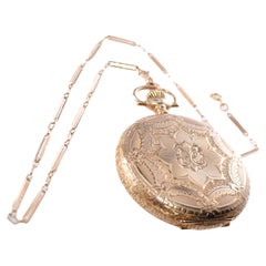 Waltham 14k Yellow Gold Hunters Cased Pocket Watch Circa 1900 Hand Engraved