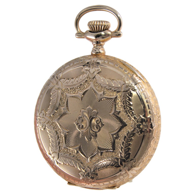 Waltham 14k Gelbgold Jägergehäuse-Taschenuhr Circa 1900 Handgravur