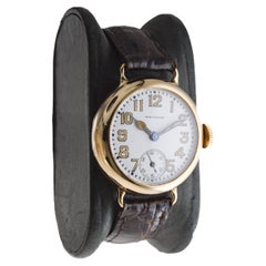 Waltham 14Kt. Gold Campaign Style Watch from 1915 with Original Enamel Dial 1929