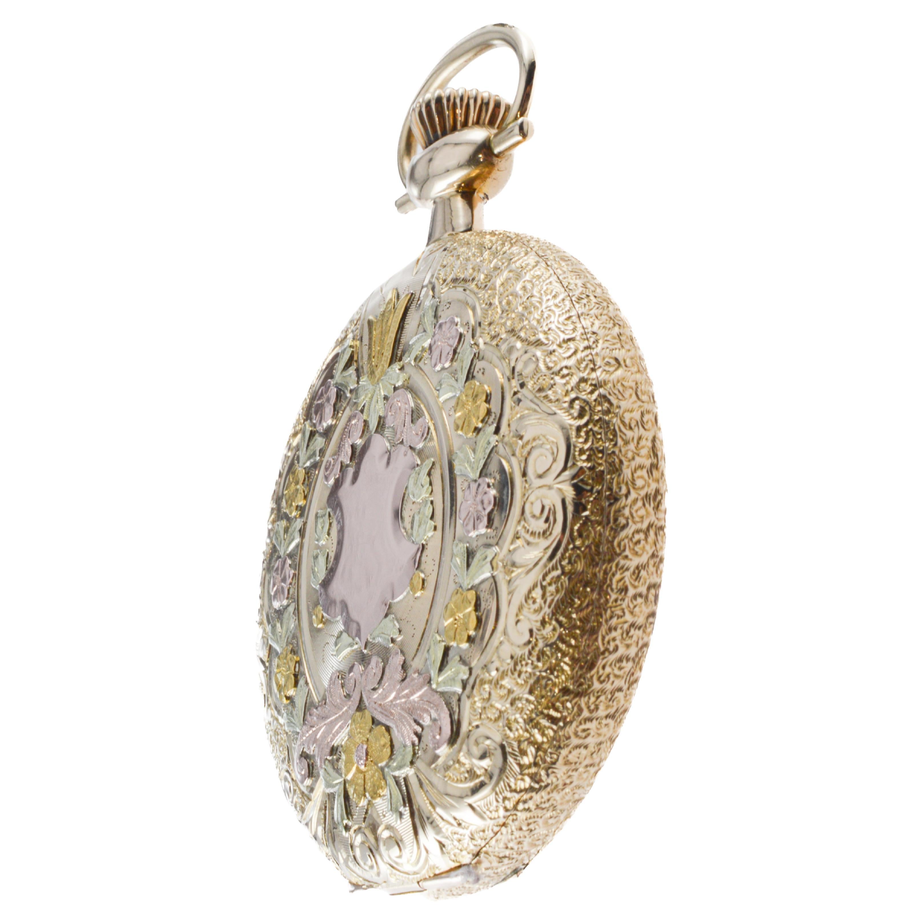 Orologio da tasca Waltham 14Kt Multi Colored 16 Size Hunters Case del 1907 in vendita 5