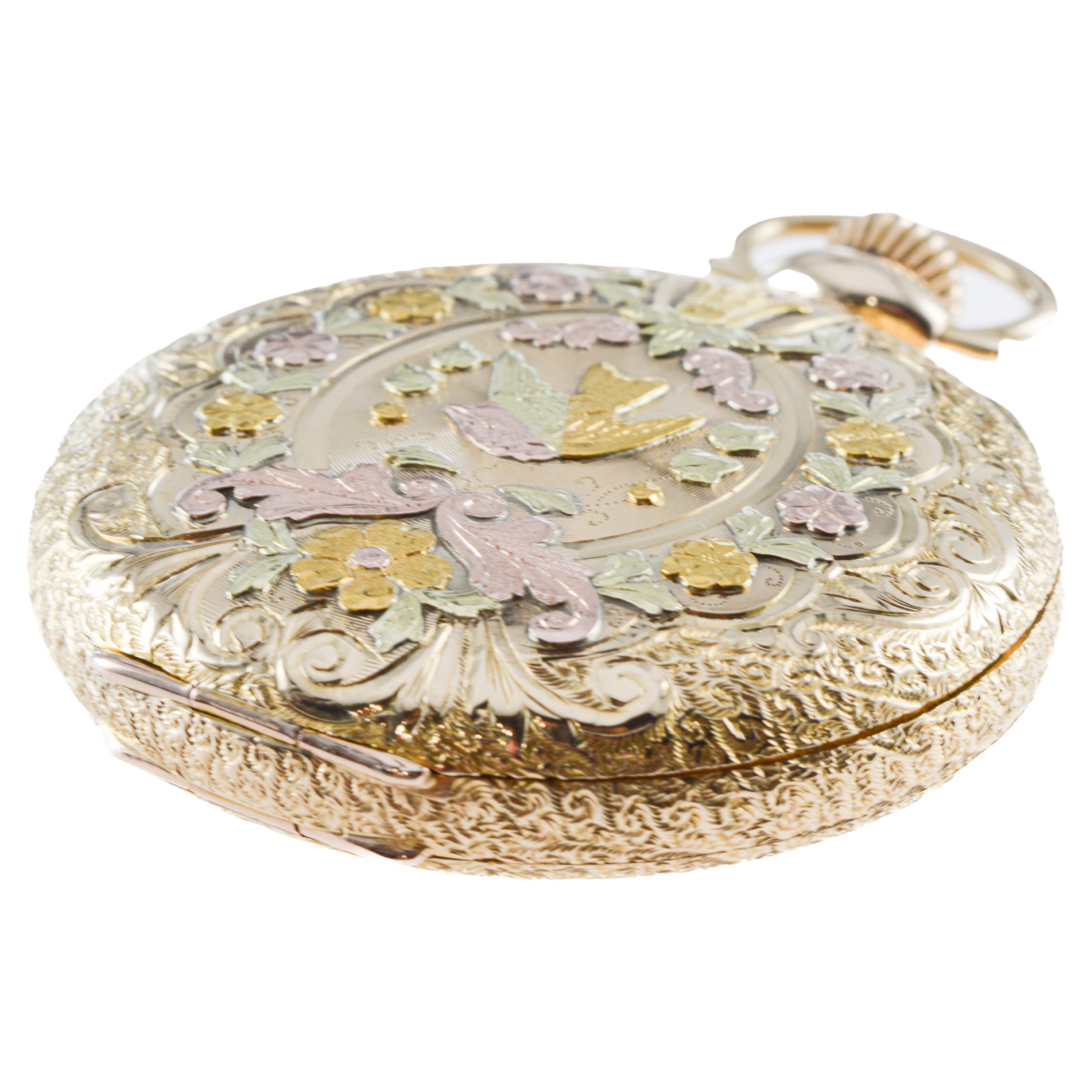 Orologio da tasca Waltham 14Kt Multi Colored 16 Size Hunters Case del 1907 in vendita 7