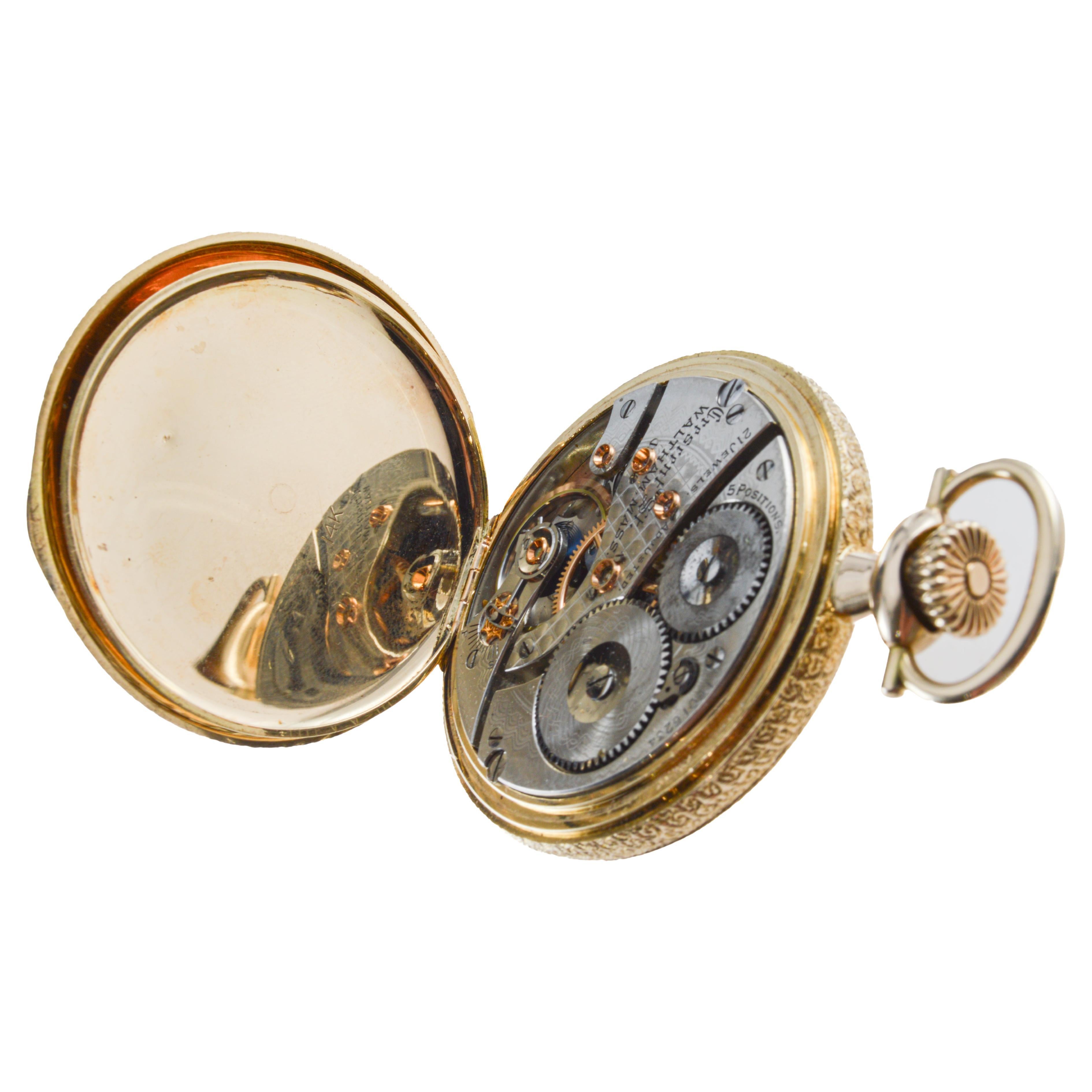 Orologio da tasca Waltham 14Kt Multi Colored 16 Size Hunters Case del 1907 in vendita 9