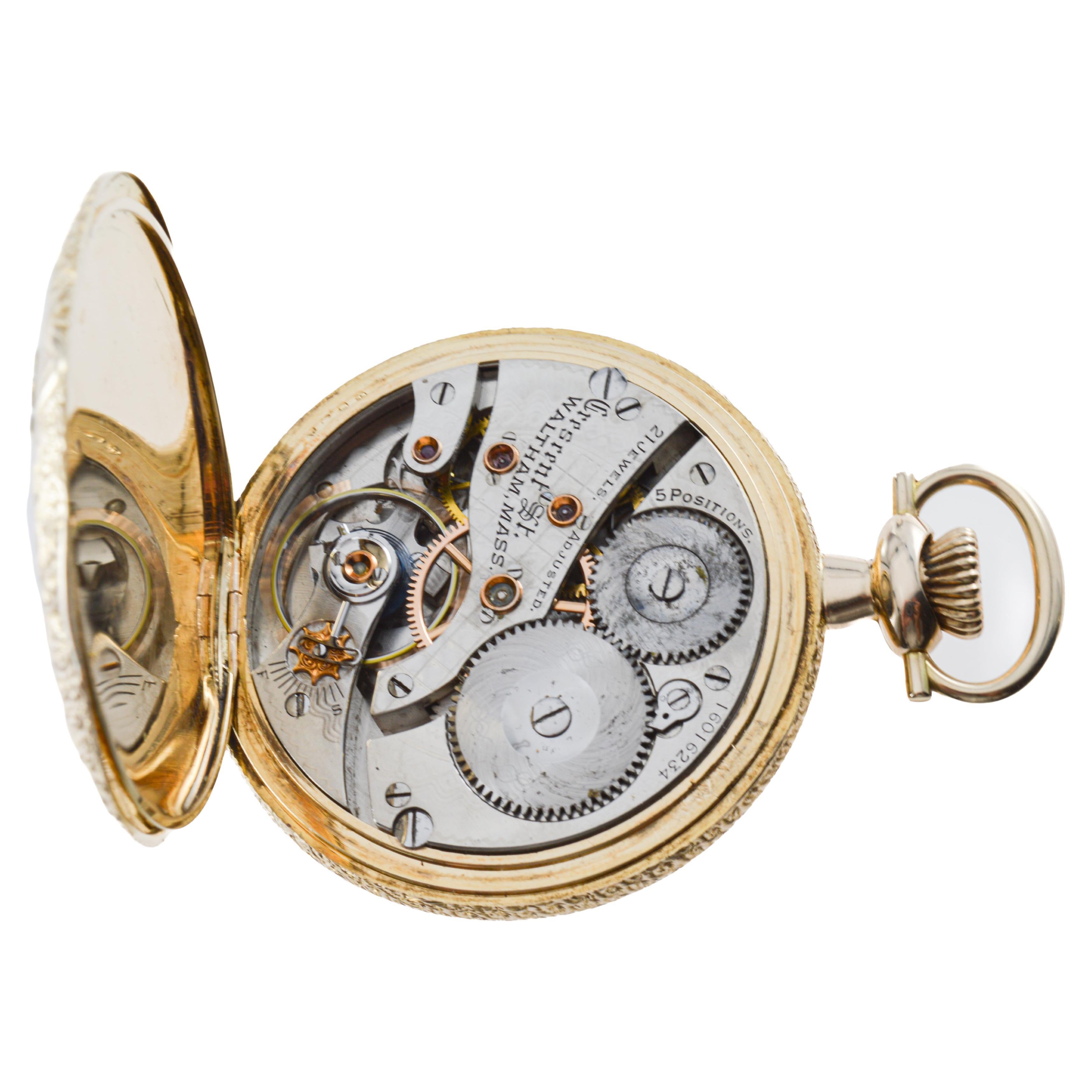Orologio da tasca Waltham 14Kt Multi Colored 16 Size Hunters Case del 1907 in vendita 10