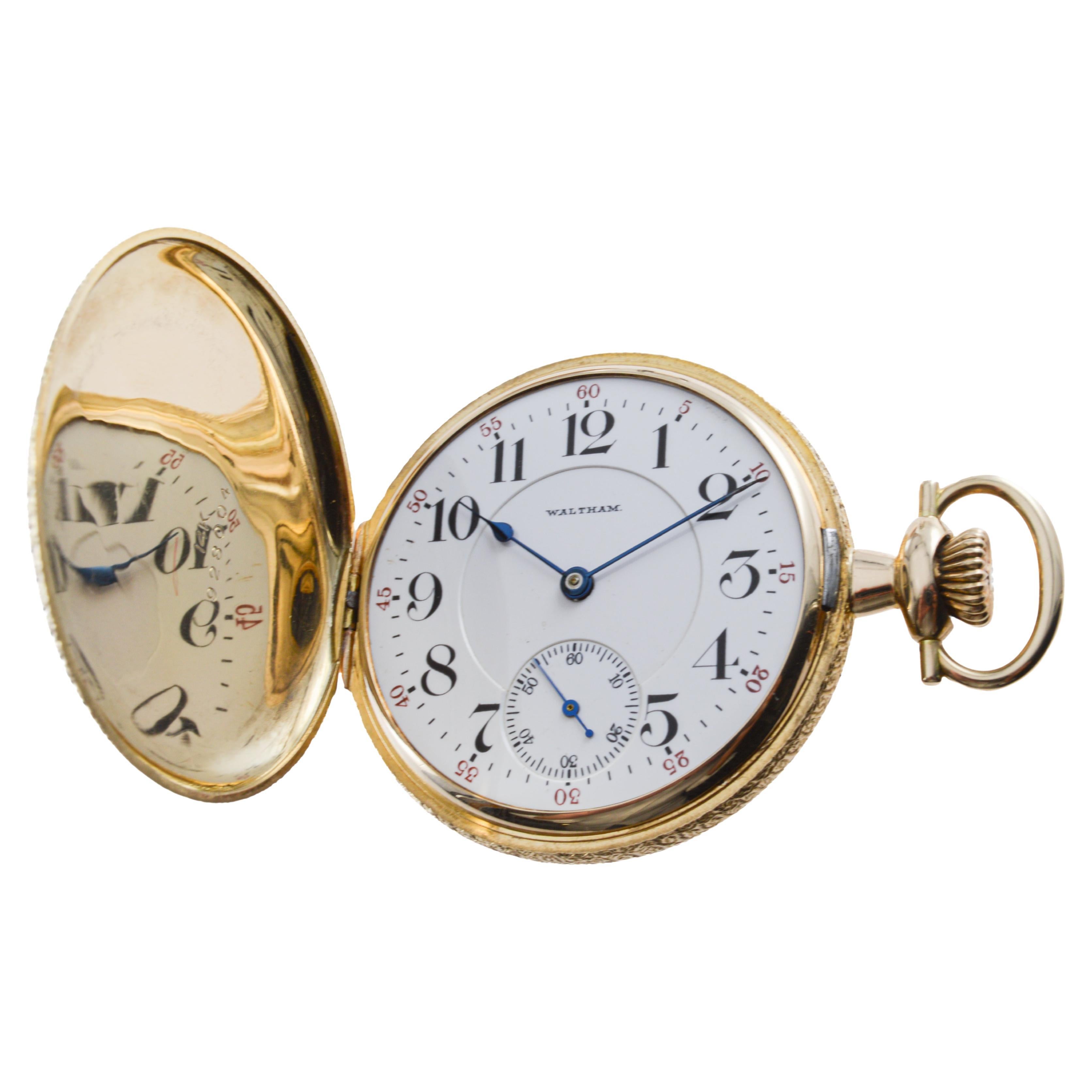 Orologio da tasca Waltham 14Kt Multi Colored 16 Size Hunters Case del 1907 In condizioni ottime in vendita a Long Beach, CA