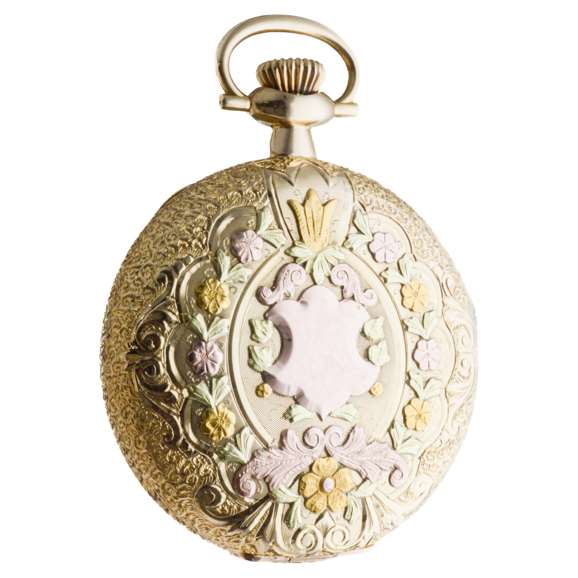 Orologio da tasca Waltham 14Kt Multi Colored 16 Size Hunters Case del 1907 in vendita 3