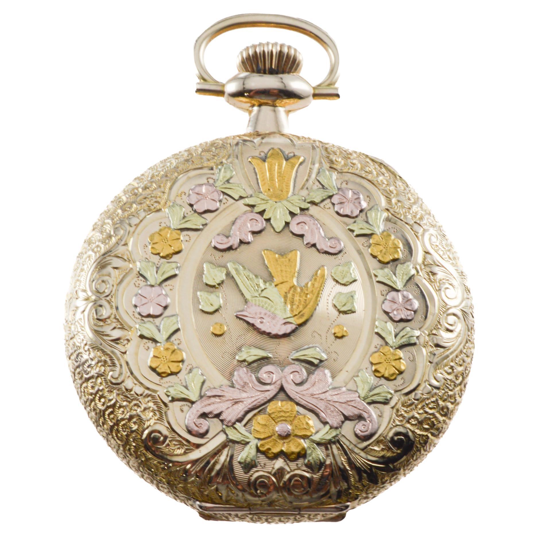 Orologio da tasca Waltham 14Kt Multi Colored 16 Size Hunters Case del 1907 in vendita 4
