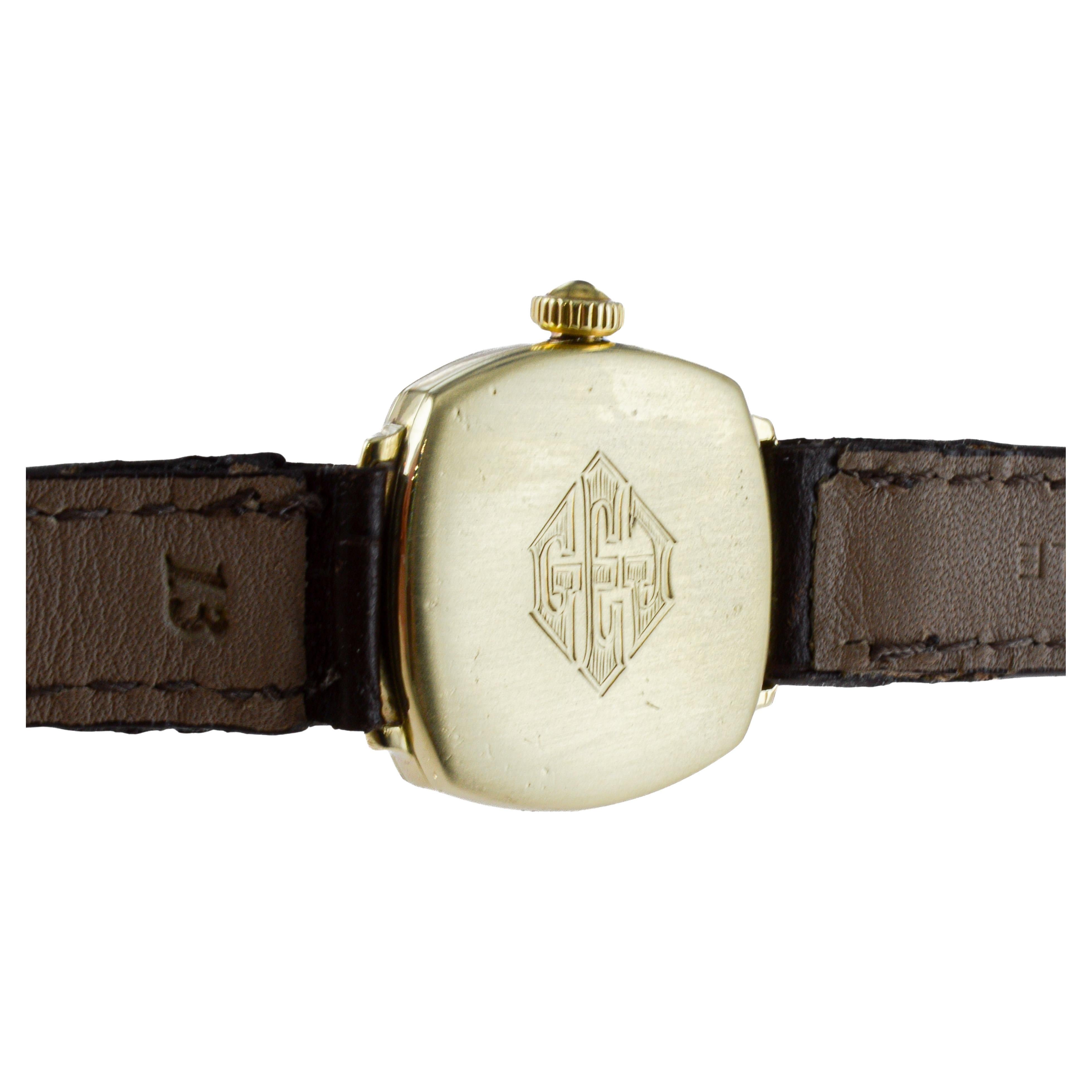 Waltham 14Kt Solid Gold Art Deco Cushion Shape Watch from 1911 Applied Numerals For Sale 6