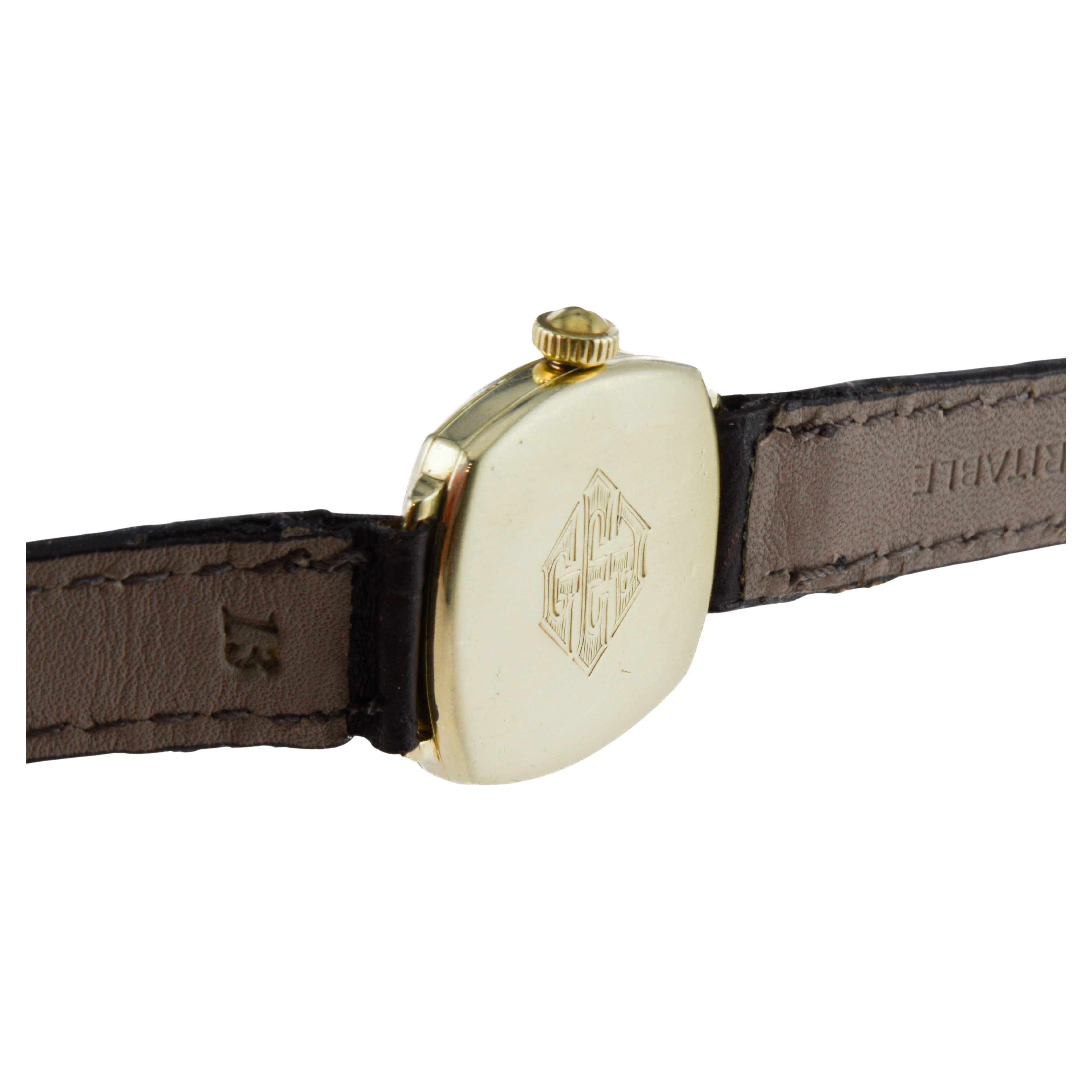 Waltham 14Kt Solid Gold Art Deco Cushion Shape Watch from 1911 Applied Numerals For Sale 5