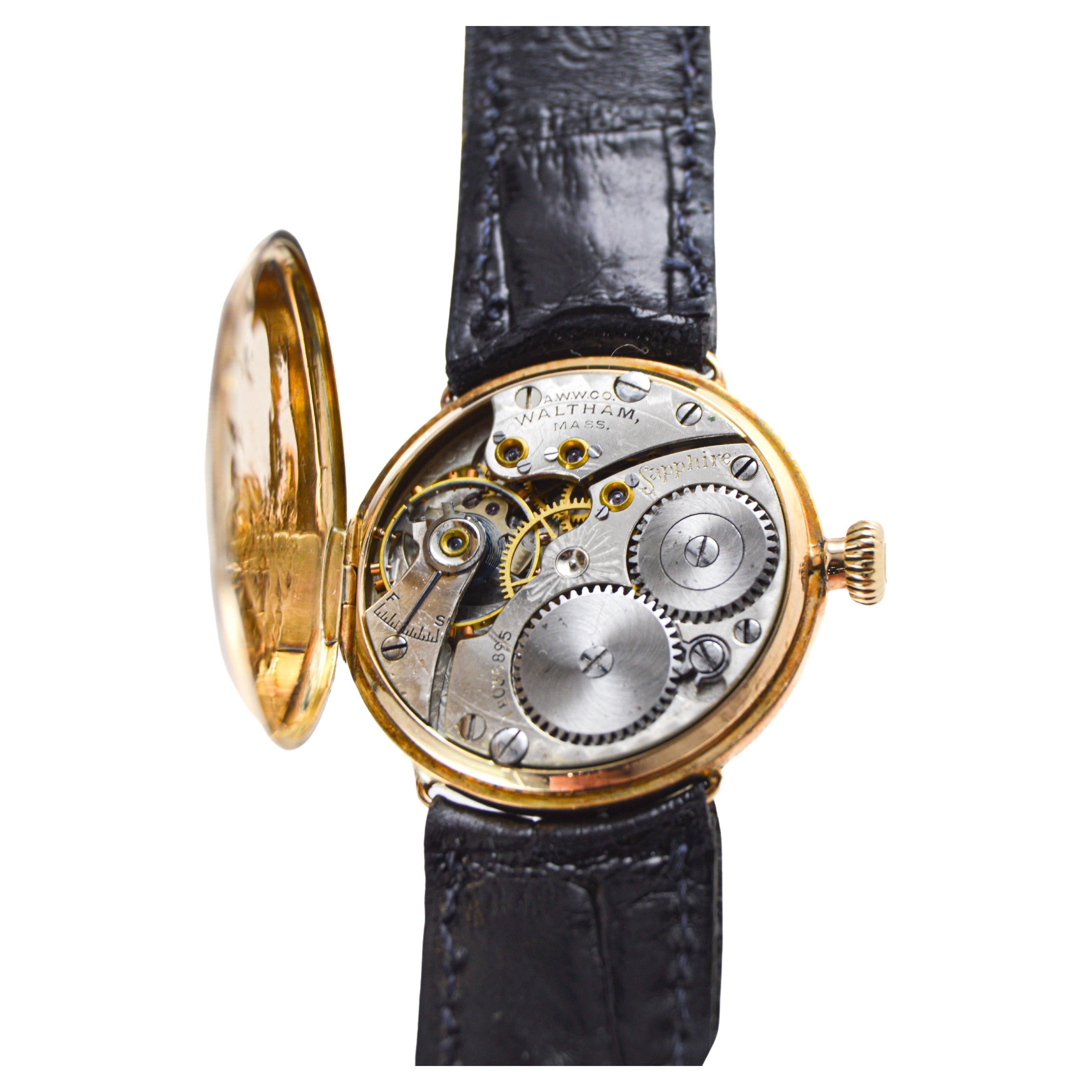 Waltham 14Kt. Solid Gold Art Deco Watch with Original Dial from 1910 For Sale 3