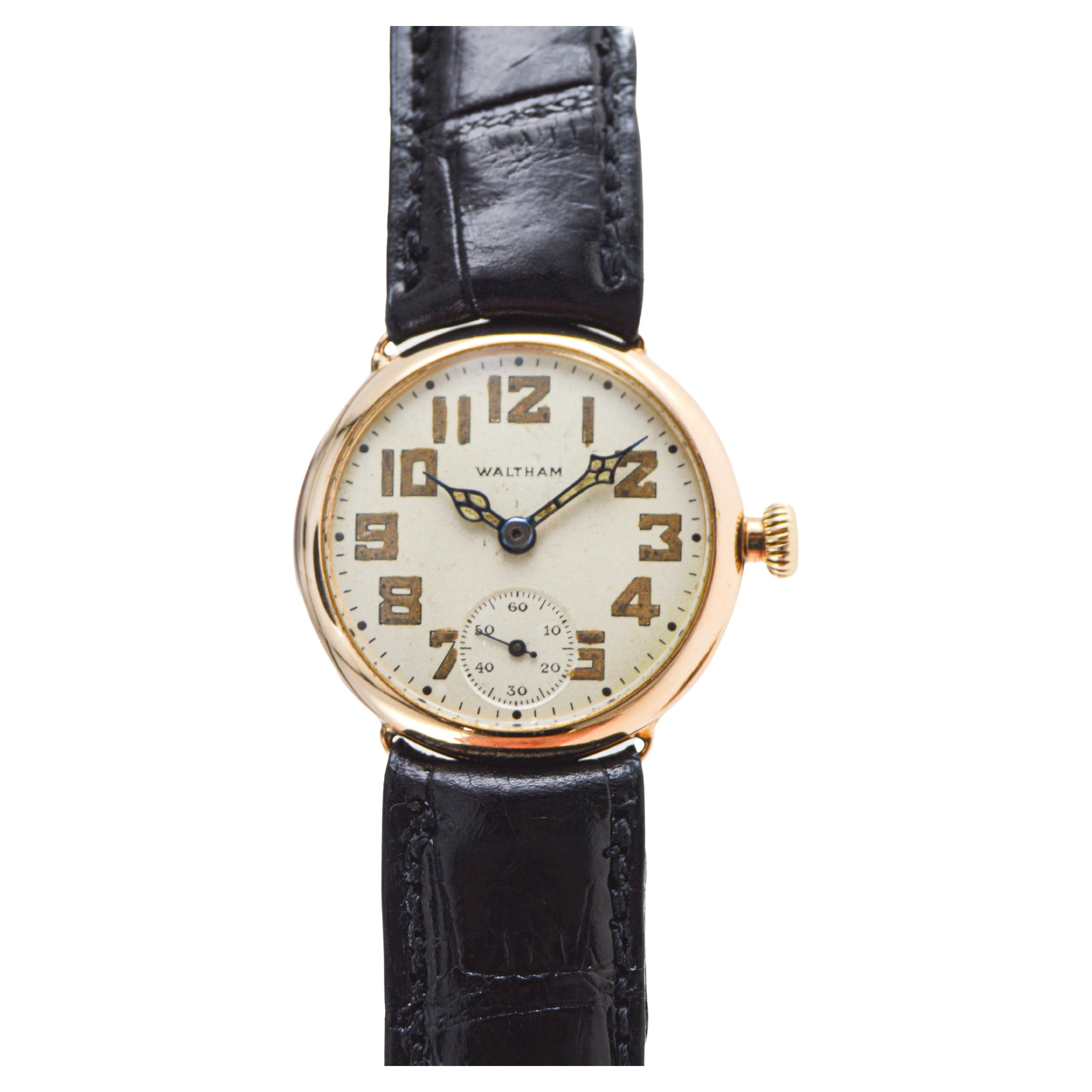Waltham 14Kt. Art-déco-Uhr aus massivem Gold mit Original-Zifferblatt aus 1910  für Damen oder Herren im Angebot