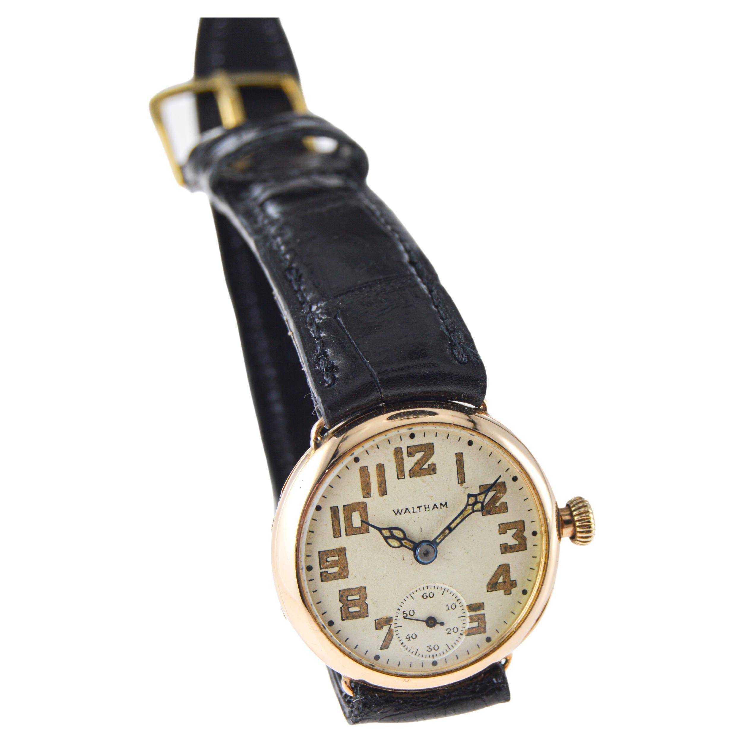 Waltham 14Kt. Art-déco-Uhr aus massivem Gold mit Original-Zifferblatt aus 1910  im Angebot 1