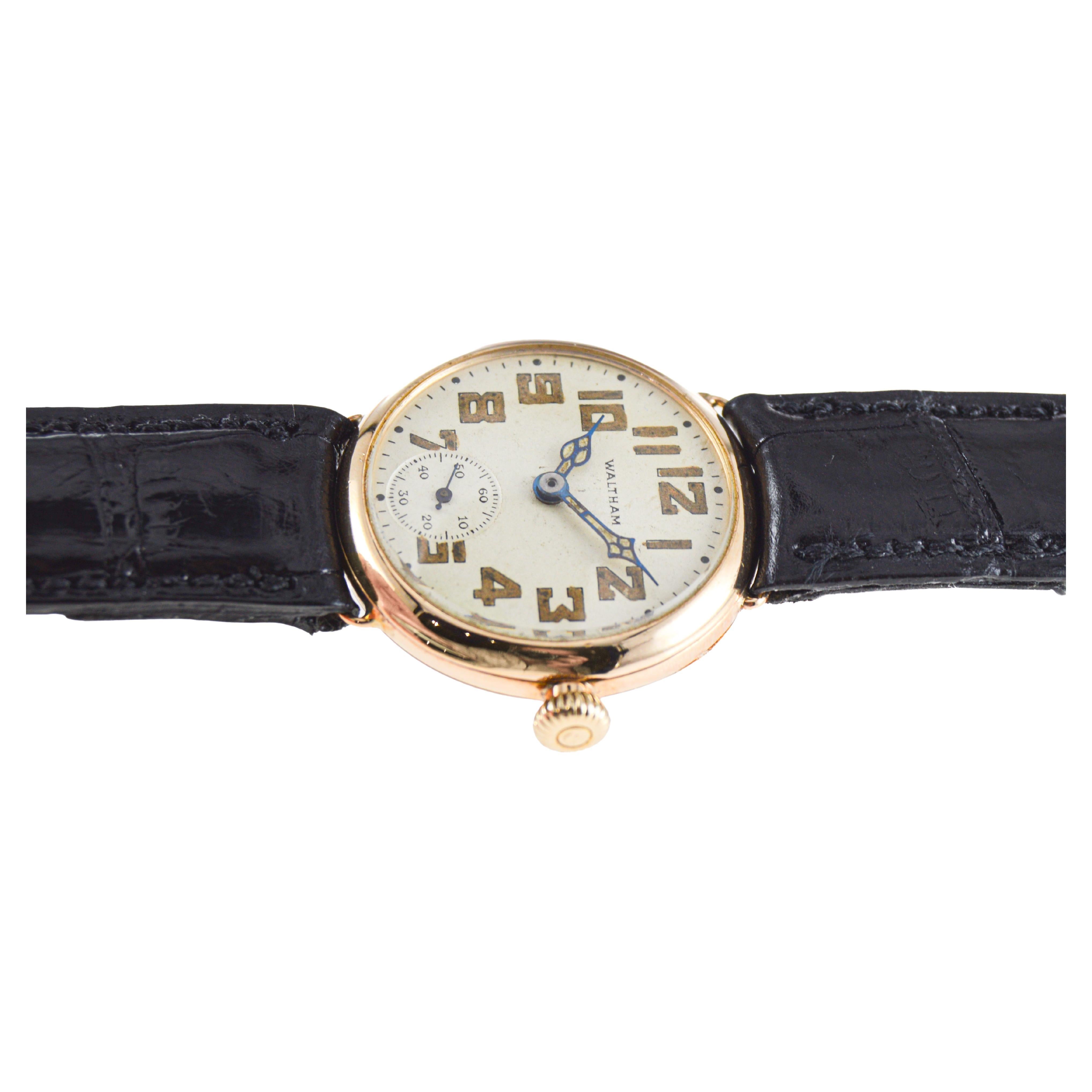 Waltham 14Kt. Solid Gold Art Deco Watch with Original Dial from 1910  For Sale 2