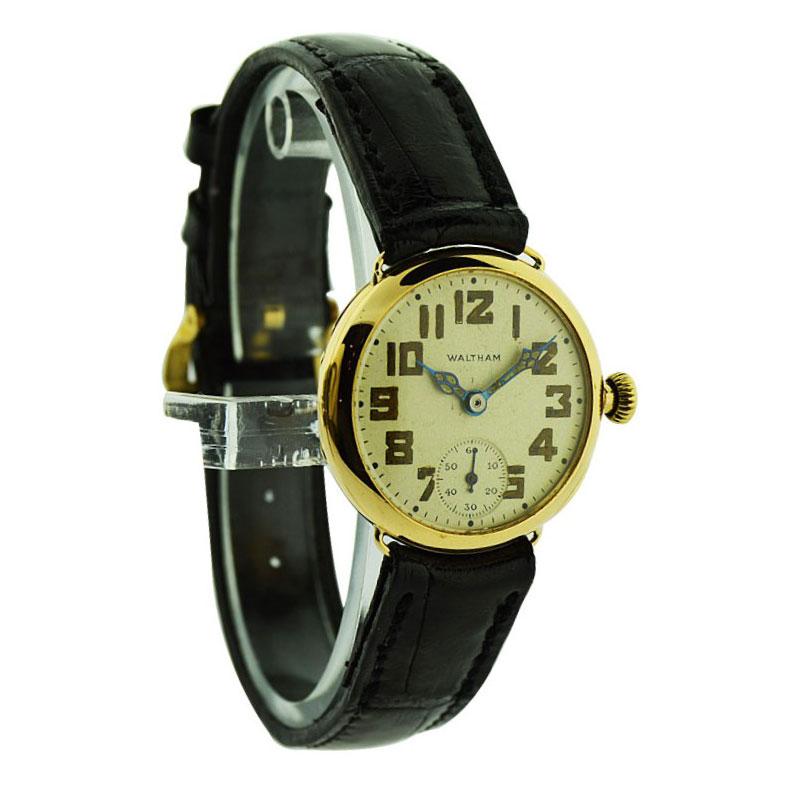 Waltham 14Kt. Solid Gold Art Deco Watch with Original Dial Nearly 110 Years Old In Excellent Condition In Long Beach, CA