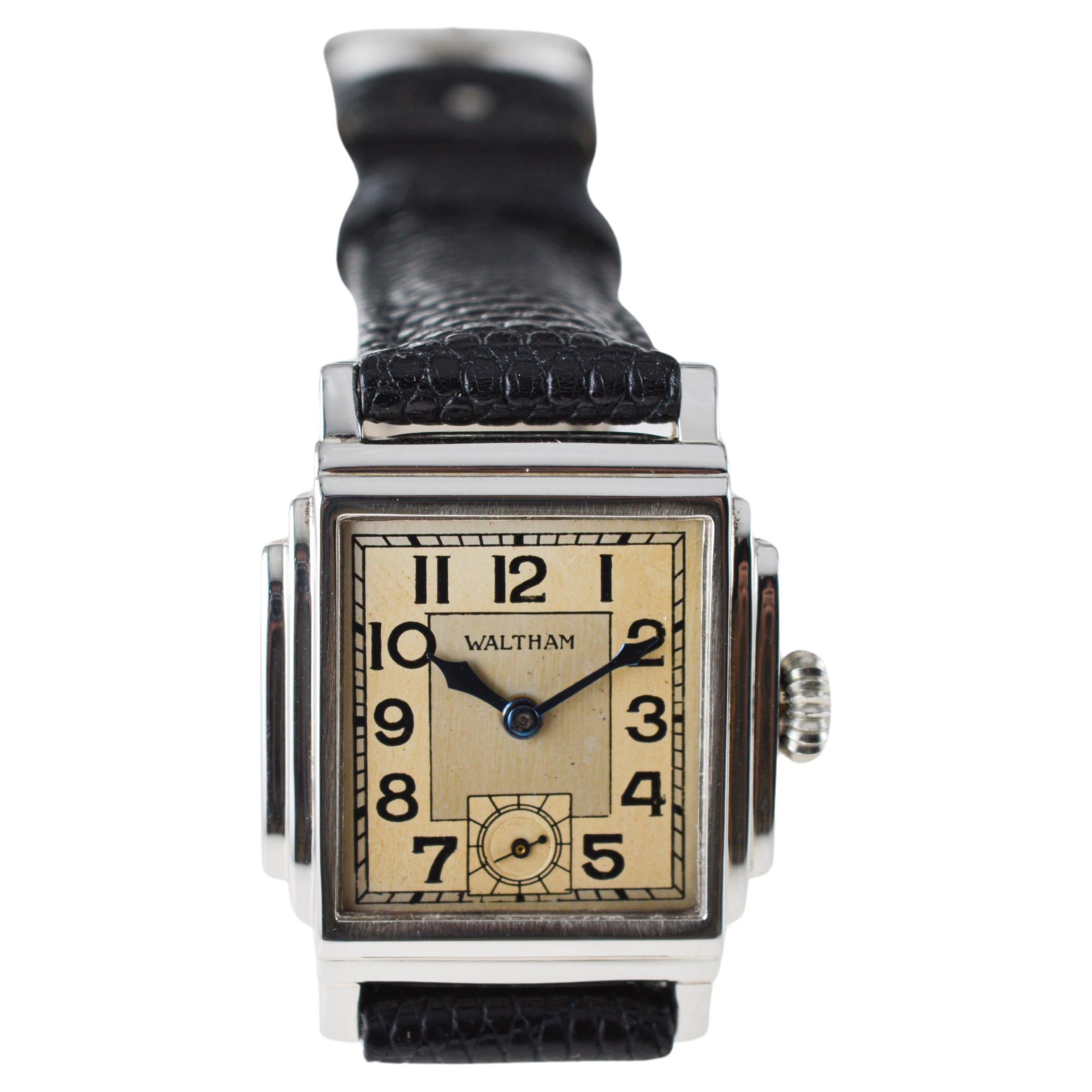 Waltham 14Kt Solid White Gold Art Deco Watch circa, 1934 with an Original Dial  7