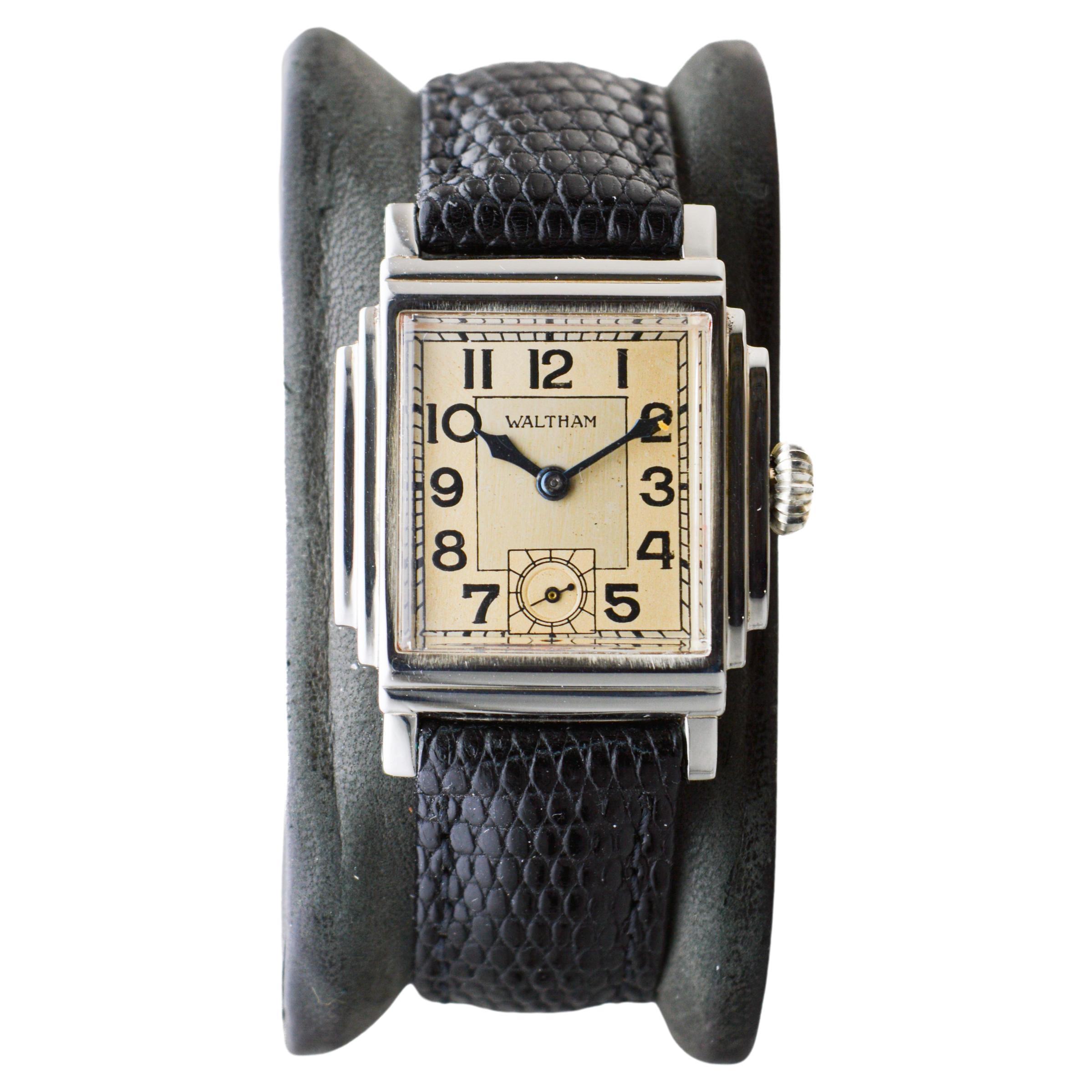 Waltham 14Kt Solid White Gold Art Deco Watch circa, 1934 with an Original Dial  2