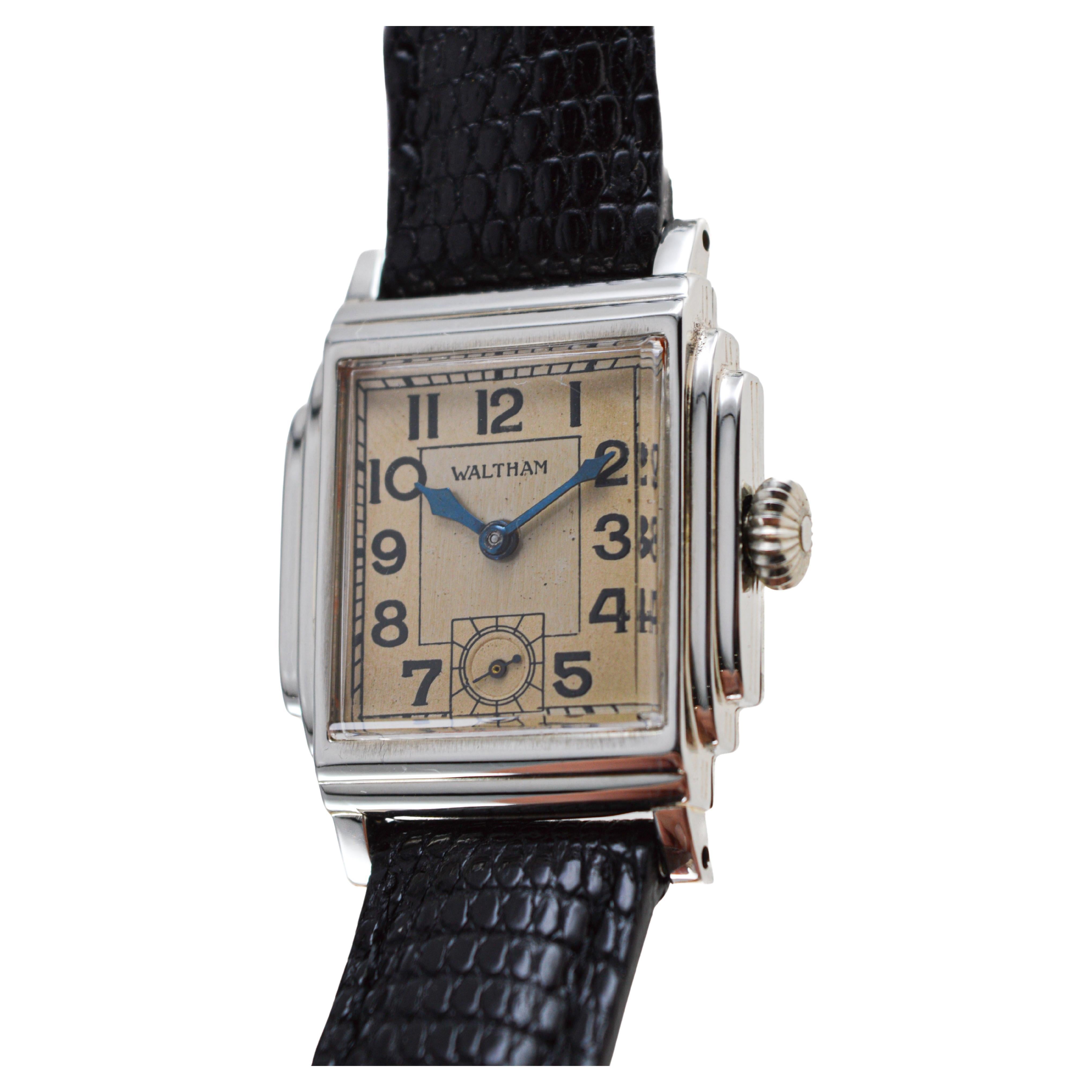 Waltham 14Kt Solid White Gold Art Deco Watch circa, 1934 with an Original Dial  4